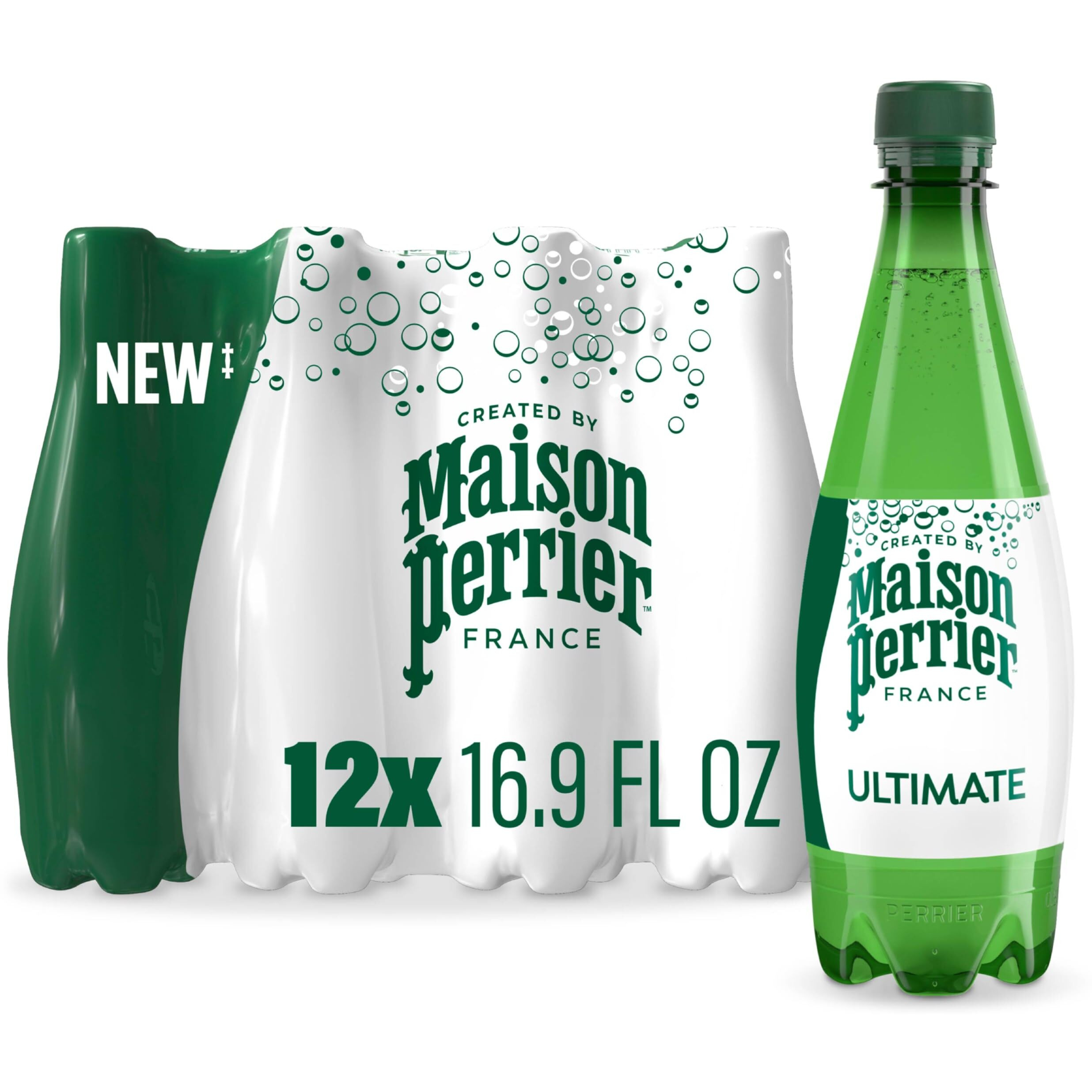 Maison Perrier Unflavored Sparkling Water, 16.9 Fl Oz Plastic Water Bottle (12 Count)