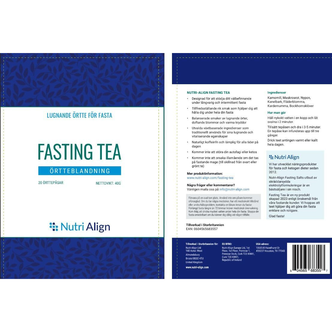 Nutri-Align Fasting Tea | 20 Herbal Tea Bags With Chamomile, Dandelion Root, Rosehips, Cinnamon Bark, Elderflower, Cardamom & Fenugreek | Caffeine Free Fasting Tea For Extended & Intermittent Fasting
