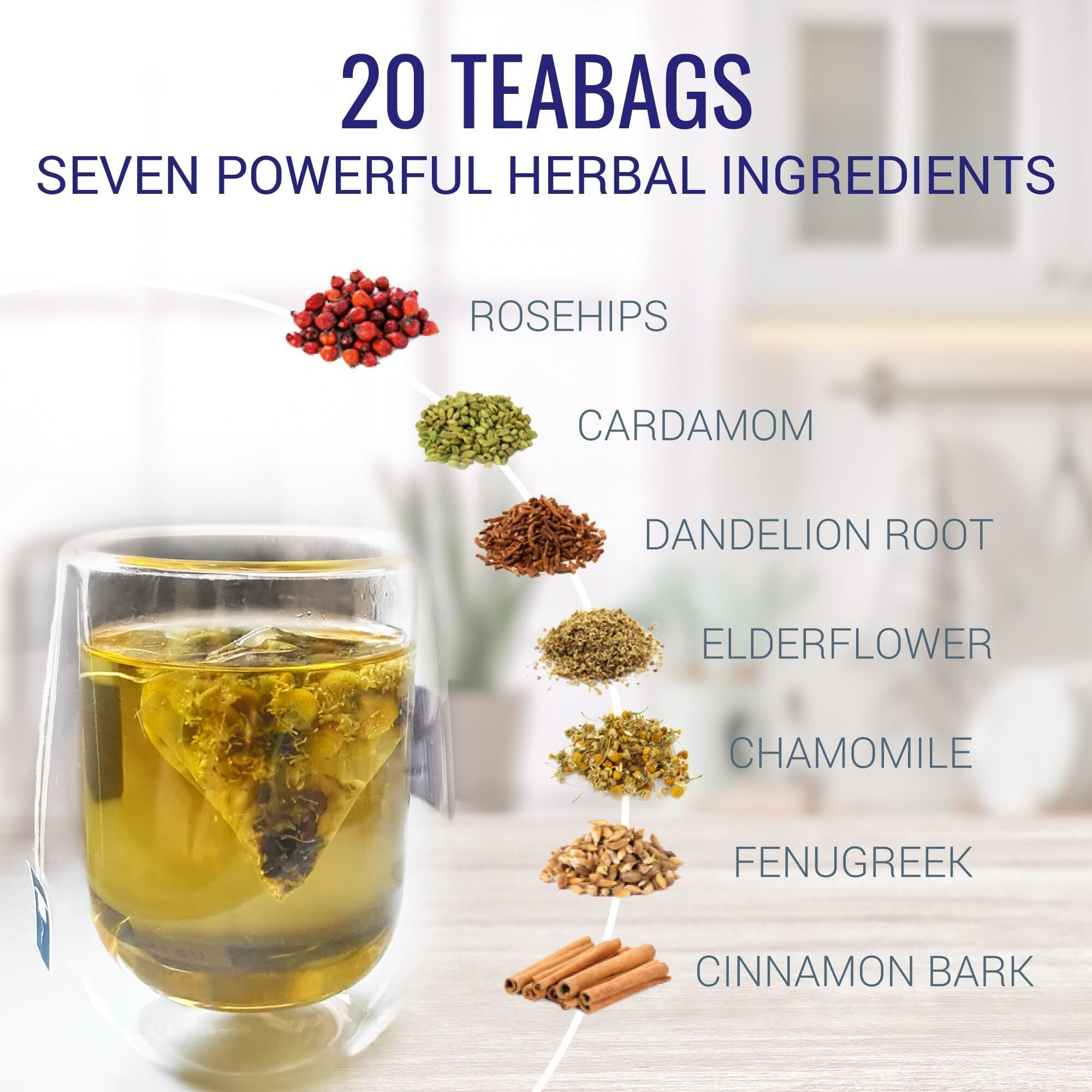 Nutri-Align Fasting Tea | 20 Herbal Tea Bags With Chamomile, Dandelion Root, Rosehips, Cinnamon Bark, Elderflower, Cardamom & Fenugreek | Caffeine Free Fasting Tea For Extended & Intermittent Fasting
