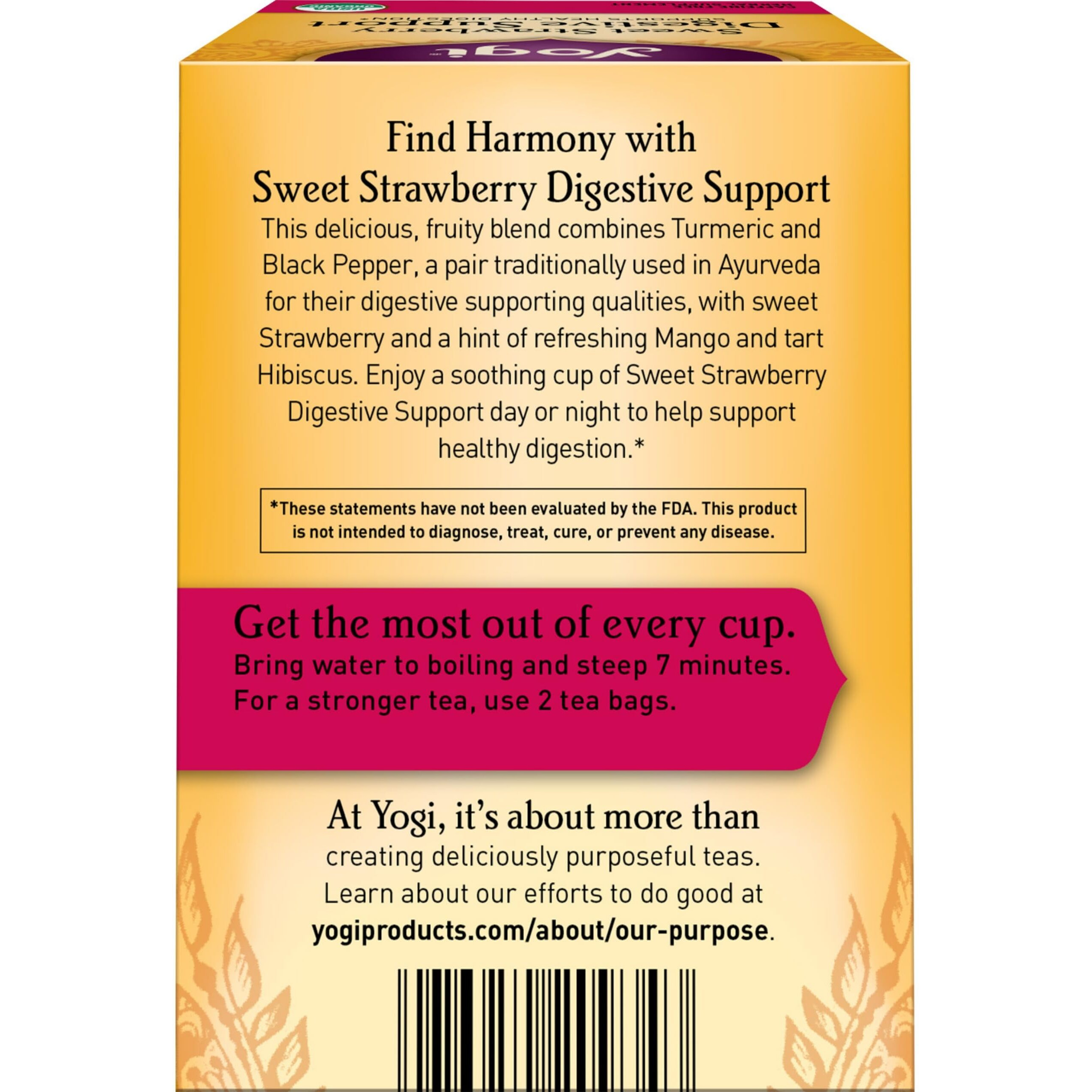 Yogi Tea Sweet Strawberry Digestive Support - 16 Tea Bags Per Pack (6 Pack) - Organic Turmeric Tea Bags - Digestive Support Tea - Includes Turmeric Root, Black Pepper, Strawberry, Mango & More