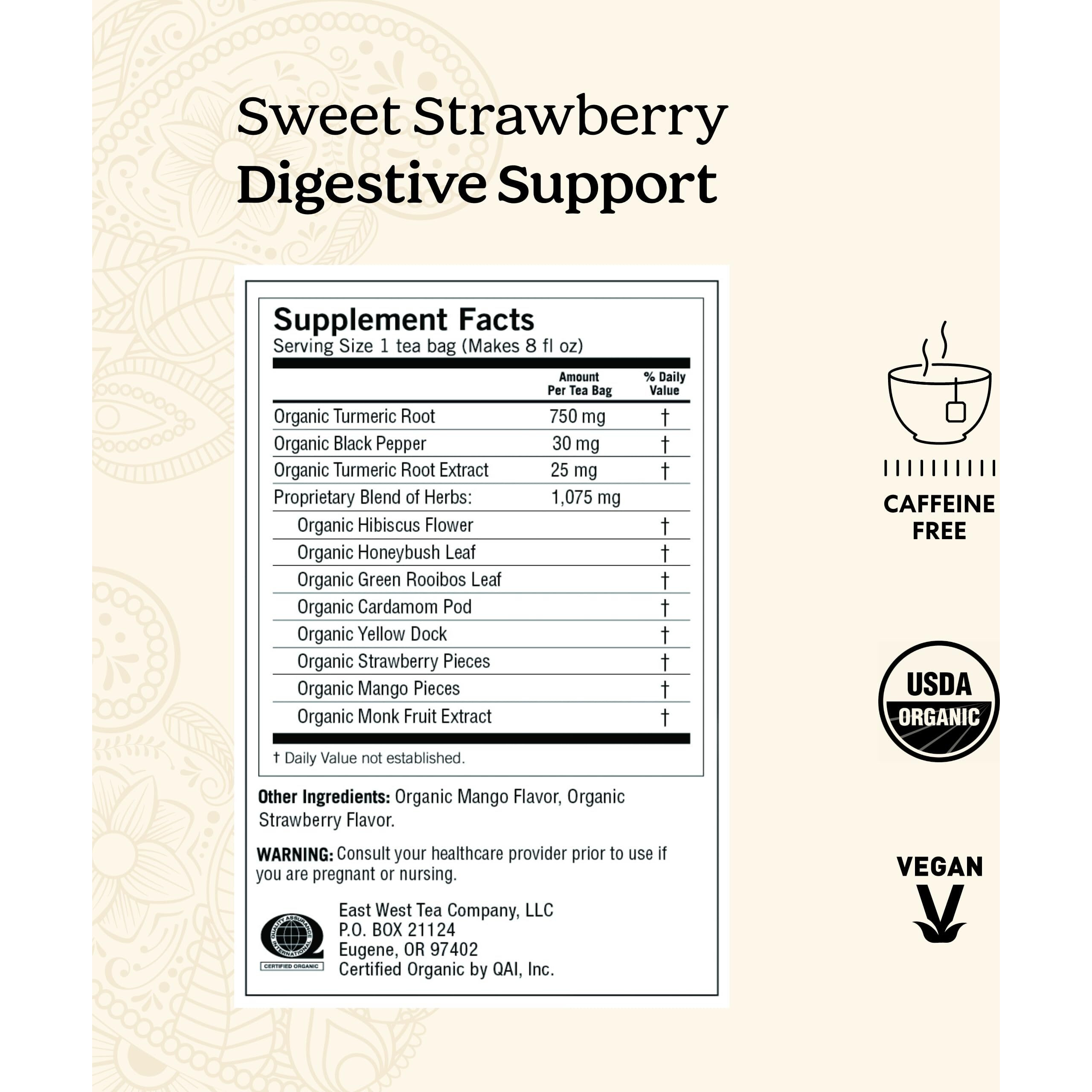 Yogi Tea Sweet Strawberry Digestive Support - 16 Tea Bags Per Pack (6 Pack) - Organic Turmeric Tea Bags - Digestive Support Tea - Includes Turmeric Root, Black Pepper, Strawberry, Mango & More
