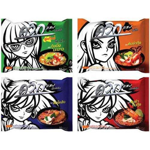 Wai Wai Quick Ramen Style Instant Thai Noodle Variety 24 Pack, Tom Klong, Tom Yum Shrimp, Tom Yum Mun Goong And Hot And Spicy Shrimp (6 Each)