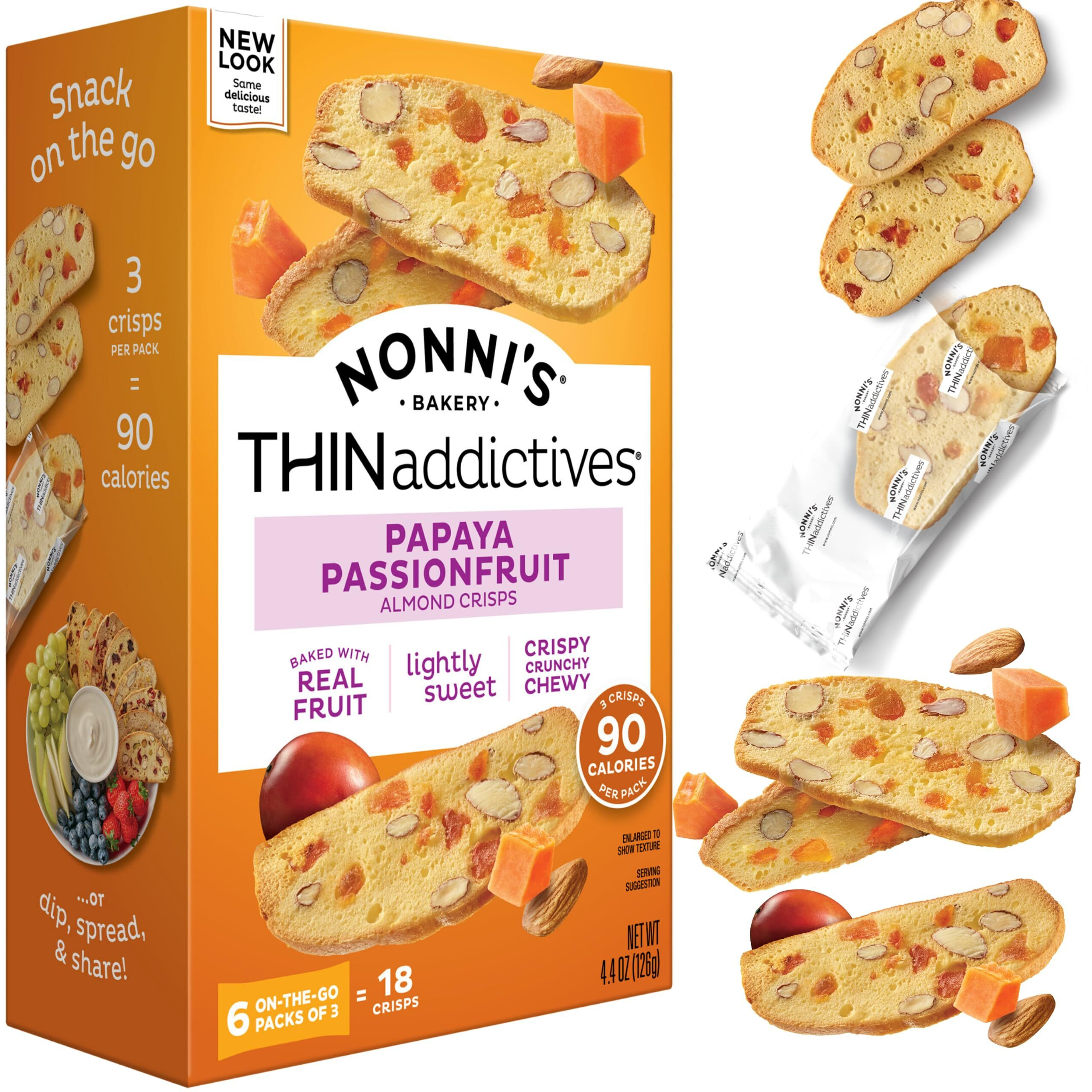 Nonni's Thinaddictives Almond Thin Cookies - Papaya & Passionfruit Almond Cookie Thins - Biscotti Italian Cookies - Biscotti Individually Wrapped Cookies - Kosher Coffee Cookies - 4.4 Oz