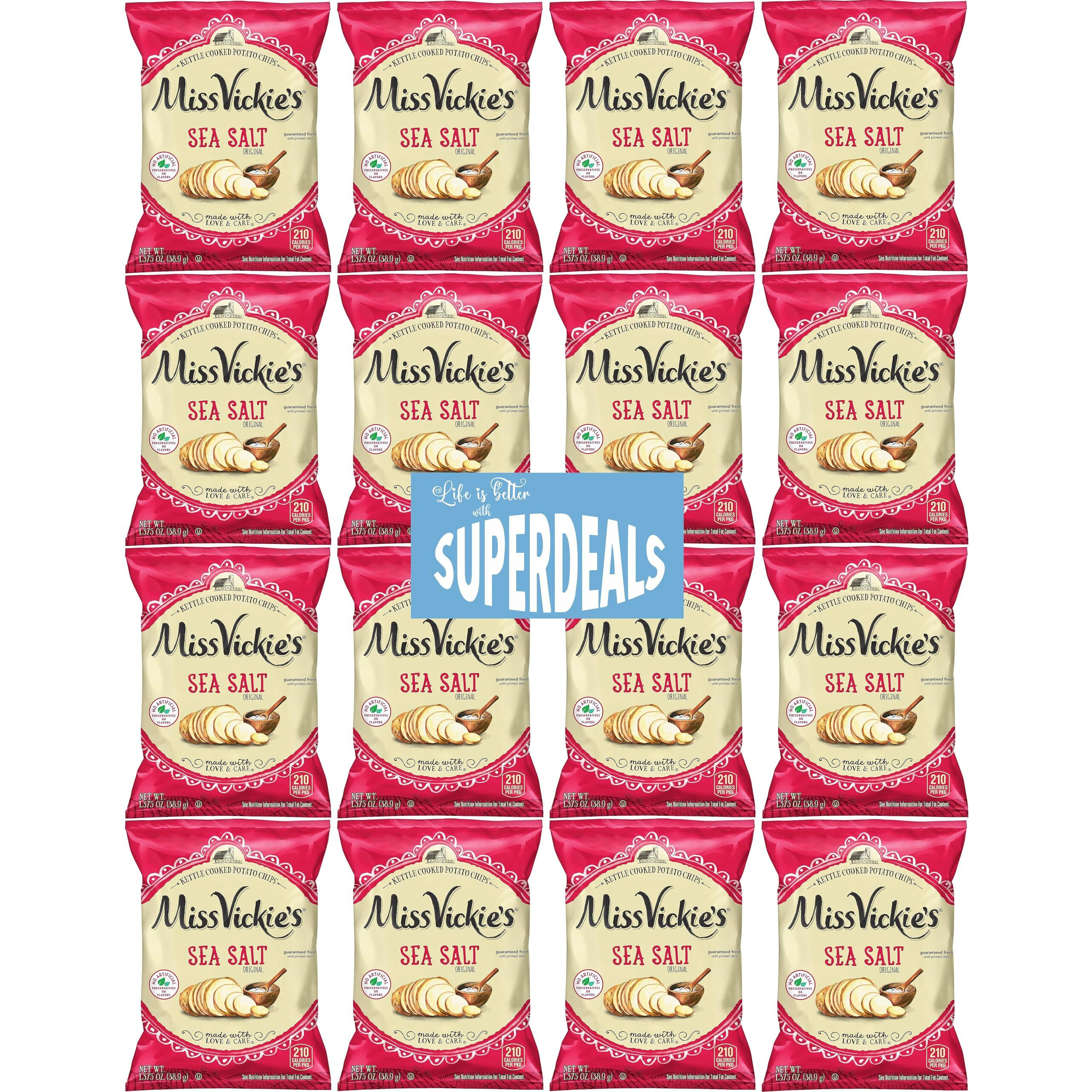 Kettle Cooked Potato Chips By Miss Vickie's Value Pack Bundled By Superdeals | 1.375 Oz Bag | Sea Salt | Pack Of 16 With Mystery Bonus Gift