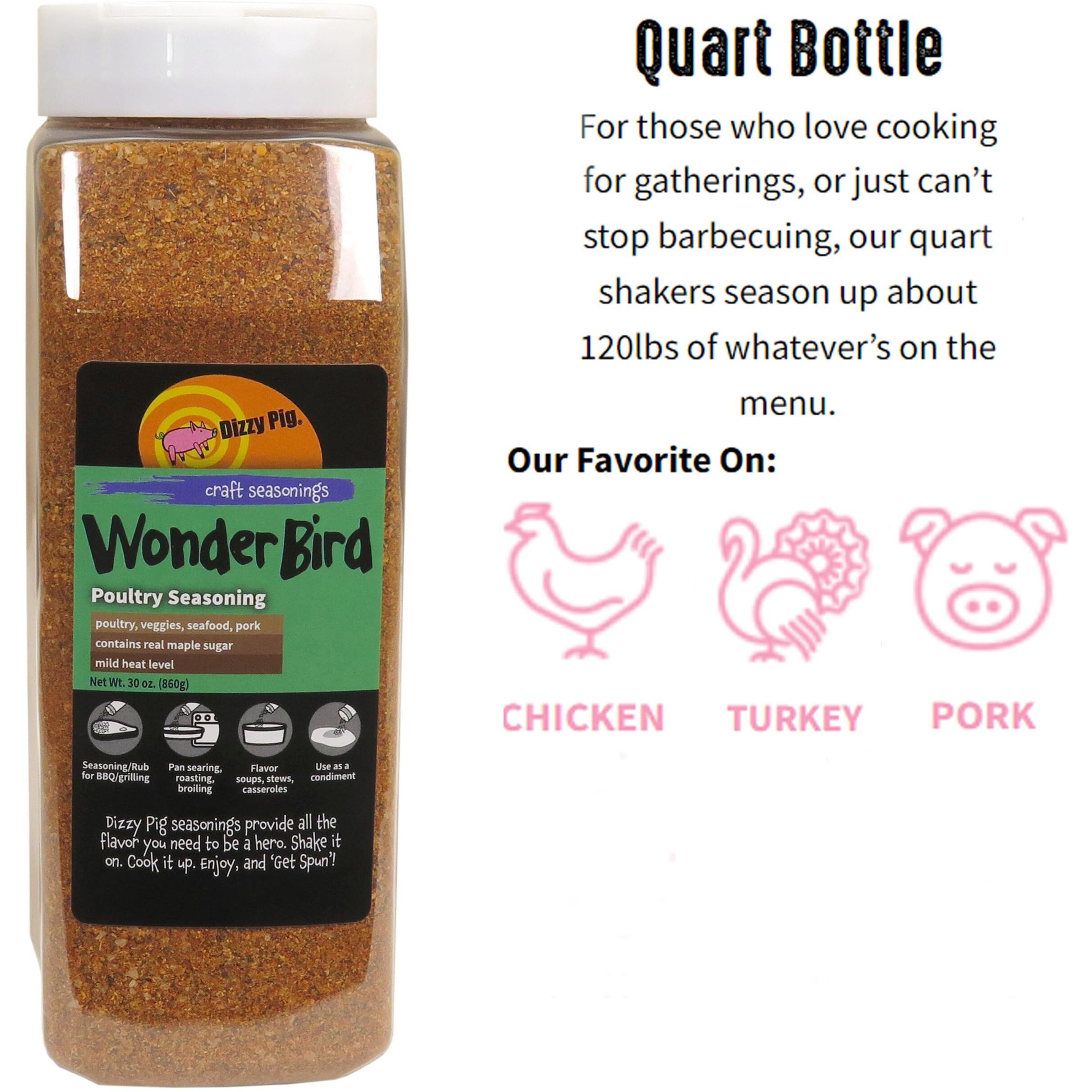 Dizzy Pig Wonder Bird Poultry Seasoning Rub (Quart Shaker) - Hand Made In The Usa - Seasons Around 120Lbs Of Food - Msg Free, Gluten Free