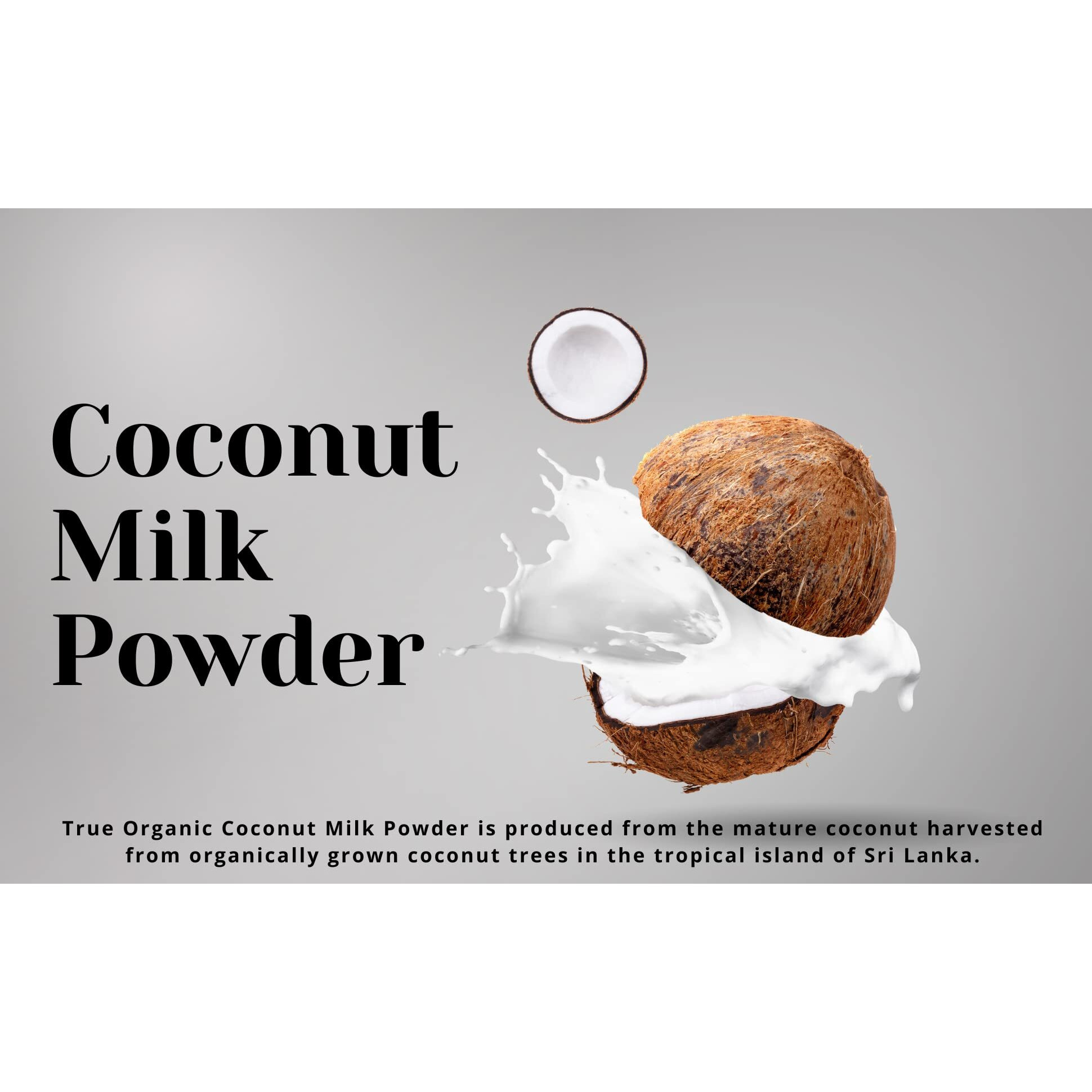True Organic Ceylon Coconut Milk Powder, 1 Pound Bulk Bag, Certified Organic, Usda & Kosher Certified, Non-Gmo, Organic Coconut Milk Powder, Ceylon Premium Quality [ 16 Ounces ]