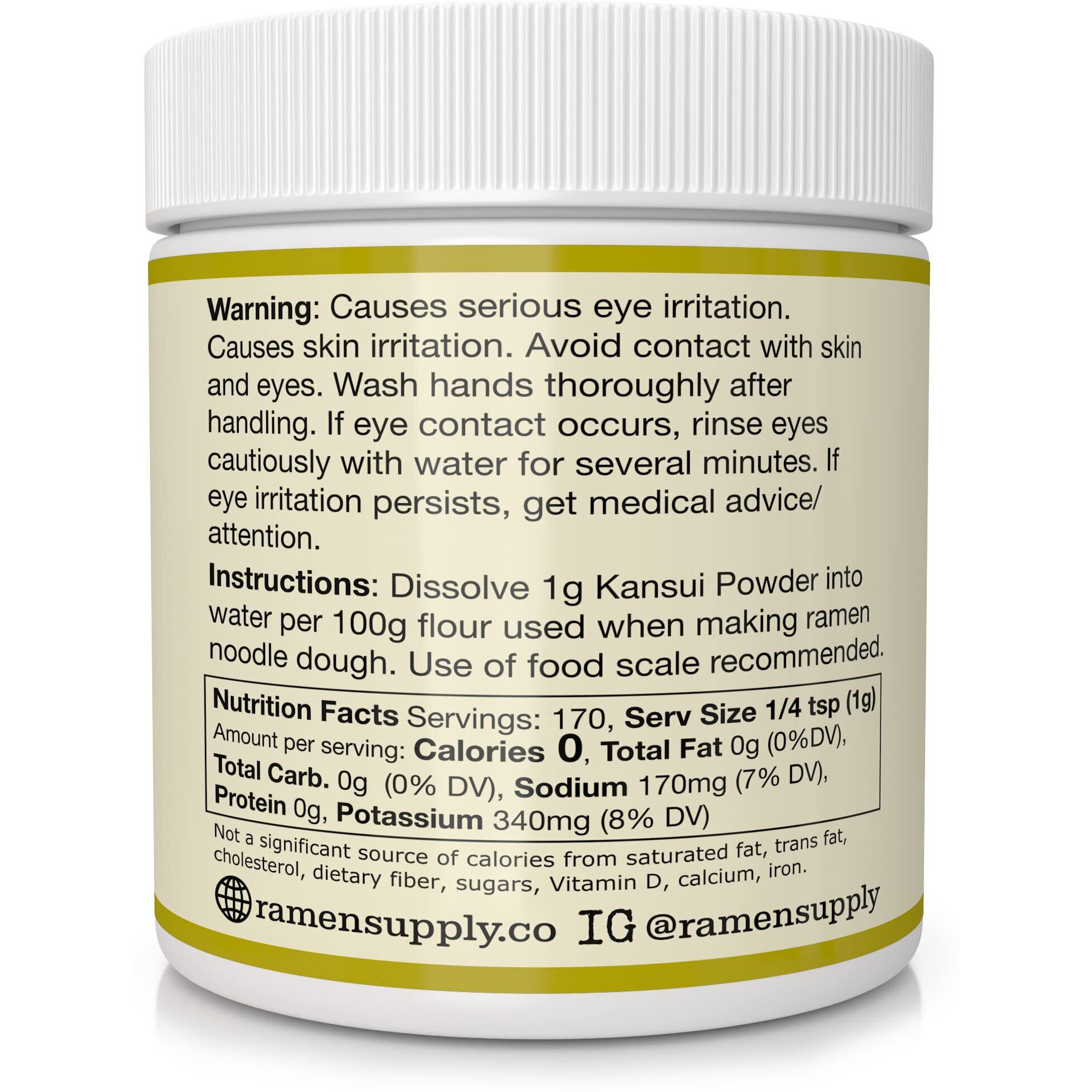 Kansui Powder For Making Fresh Ramen Noodles - Type 2 - Potassium Carbonate & Sodium Carbonate Blend (6 Oz)