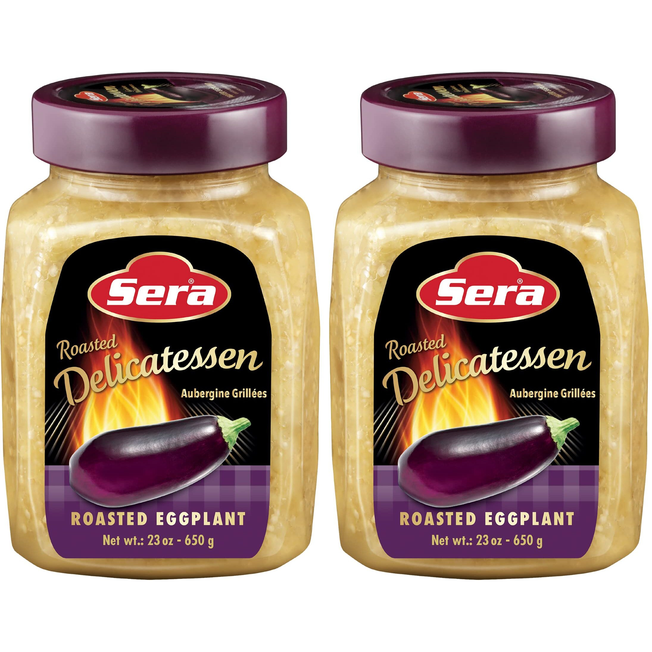 Sera Roasted Delicatessen Roasted Eggplant 23 Oz | Ready To Serve Precooked Eggplant | Smokey Flavor | Perfect For Grilling, Vegetables, Meats, Sandwiches | Kosher (2 Pack)
