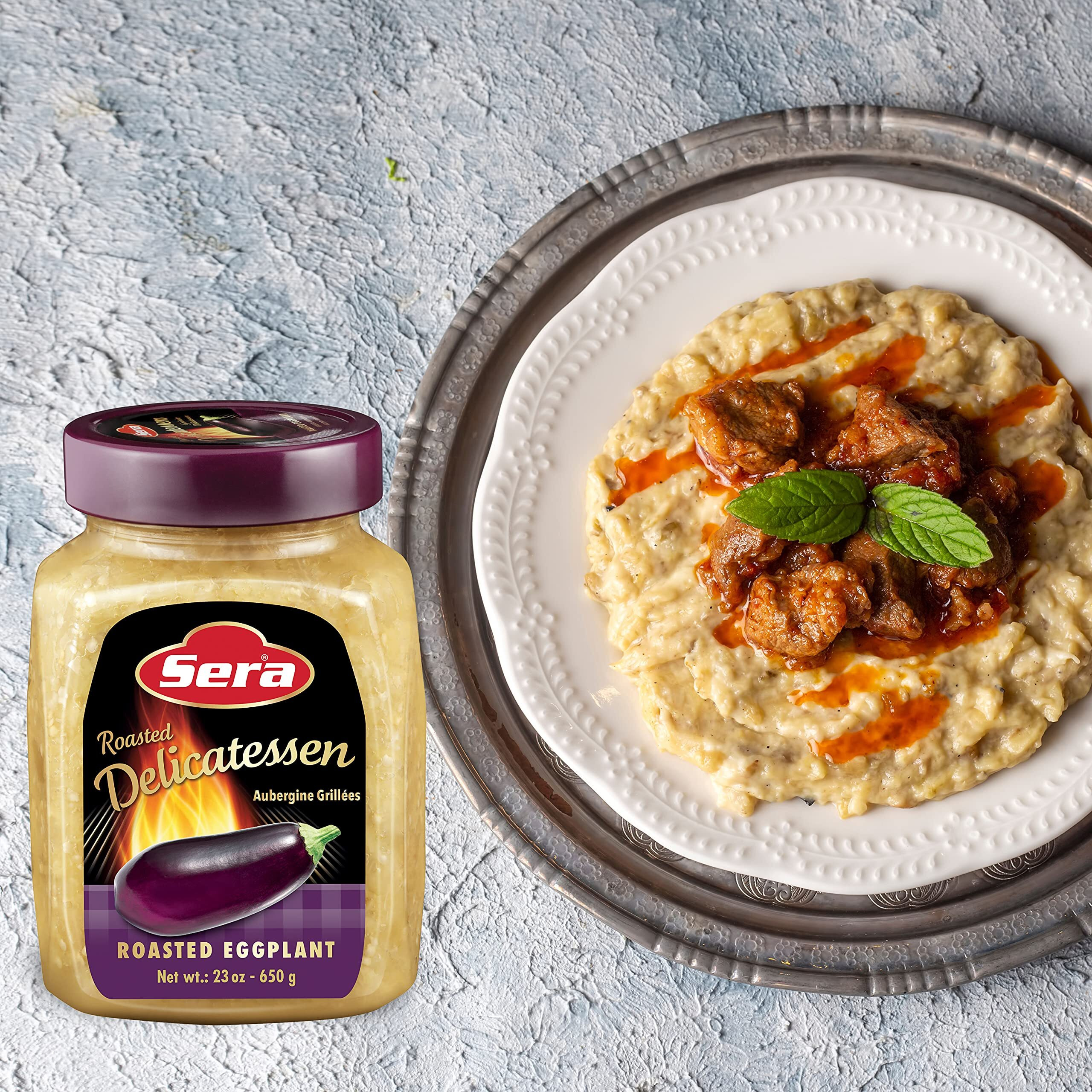 Sera Roasted Delicatessen Roasted Eggplant 23 Oz | Ready To Serve Precooked Eggplant | Smokey Flavor | Perfect For Grilling, Vegetables, Meats, Sandwiches | Kosher (2 Pack)