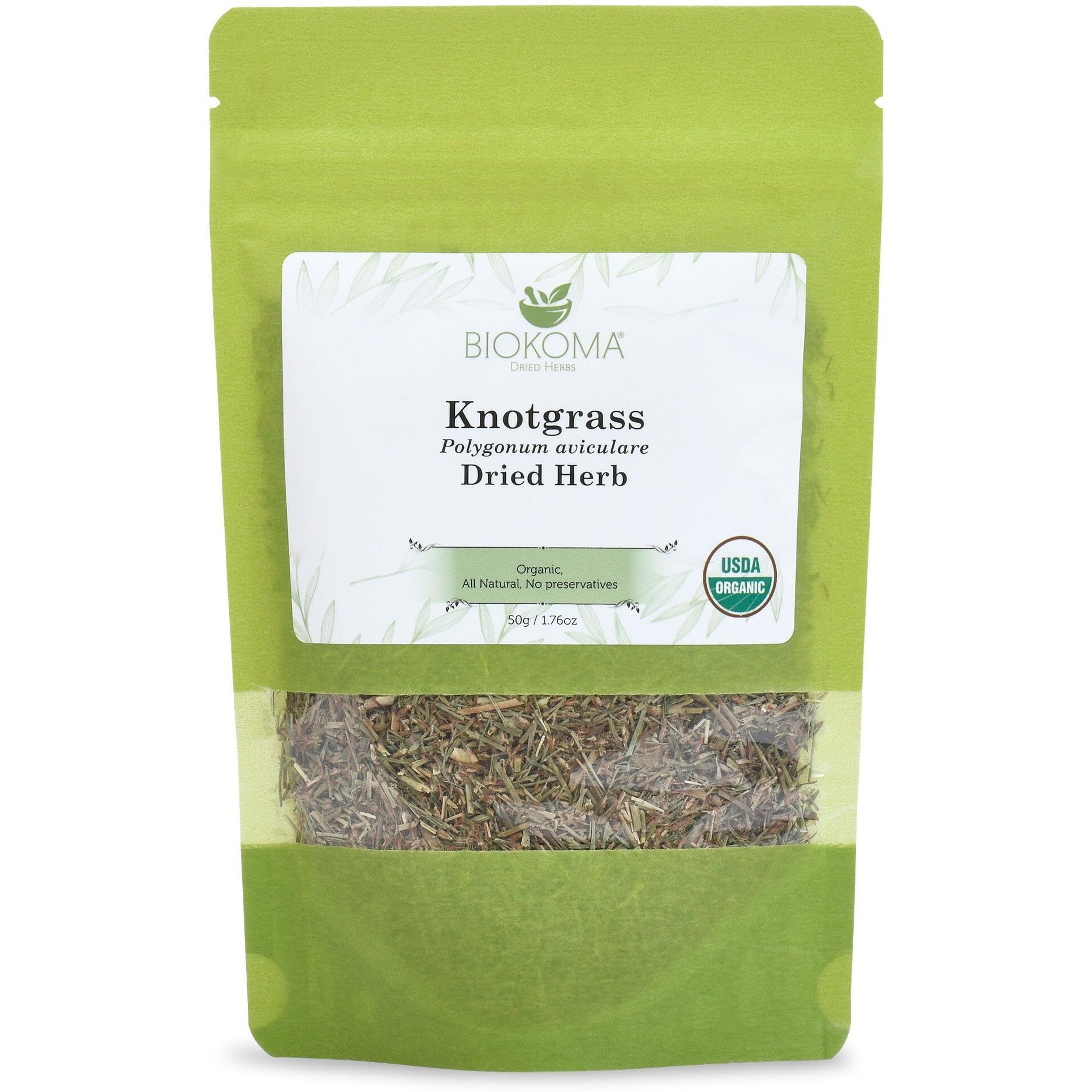Biokoma Pure And Organic Knotgrass Dried Herb 50G (1.76Oz) In Resealable Pack Moisture Proof Pouch, Usda Certified Organic - Herbal Tea, No Additives, No Preservatives, No Gmo