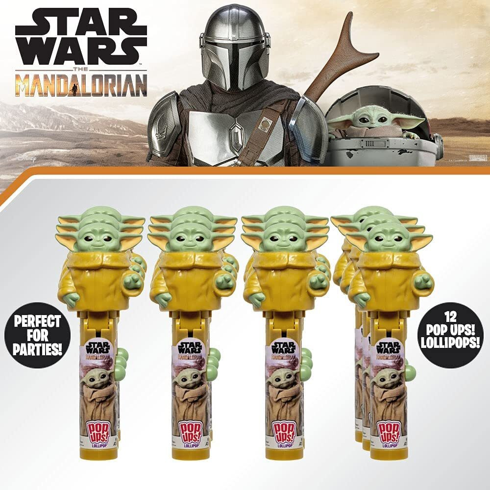 Pop Ups Baby Yoda Lollipop Holder | Collectable Mandolorian Toy Lollipop Case | Halloween, Party Favors For Goodie Bags, Piata Candy, Game Prizes | Baby Yoda Bulk Set Of 12 | Lollipops Included