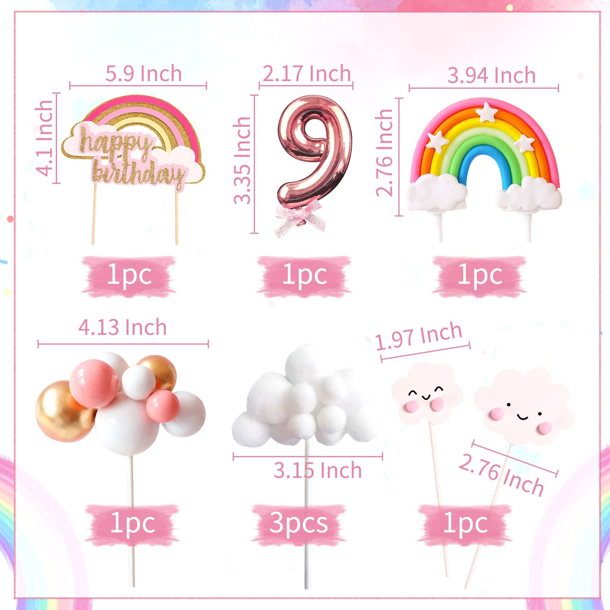Laventy Pink On Cloud 9 Cake Decoration On Cloud 9 Birthday Cake Topper 9 Birthday Cake Decoration On Cloud 9 Party Supplies Cloud Cake Toppers