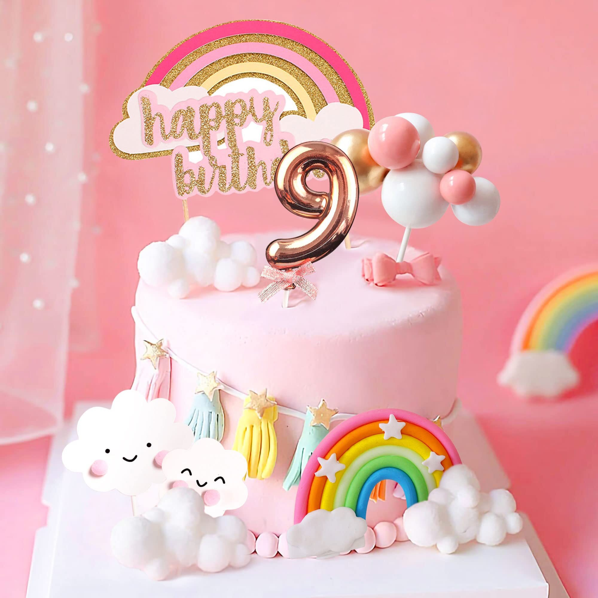 Laventy Pink On Cloud 9 Cake Decoration On Cloud 9 Birthday Cake Topper 9 Birthday Cake Decoration On Cloud 9 Party Supplies Cloud Cake Toppers
