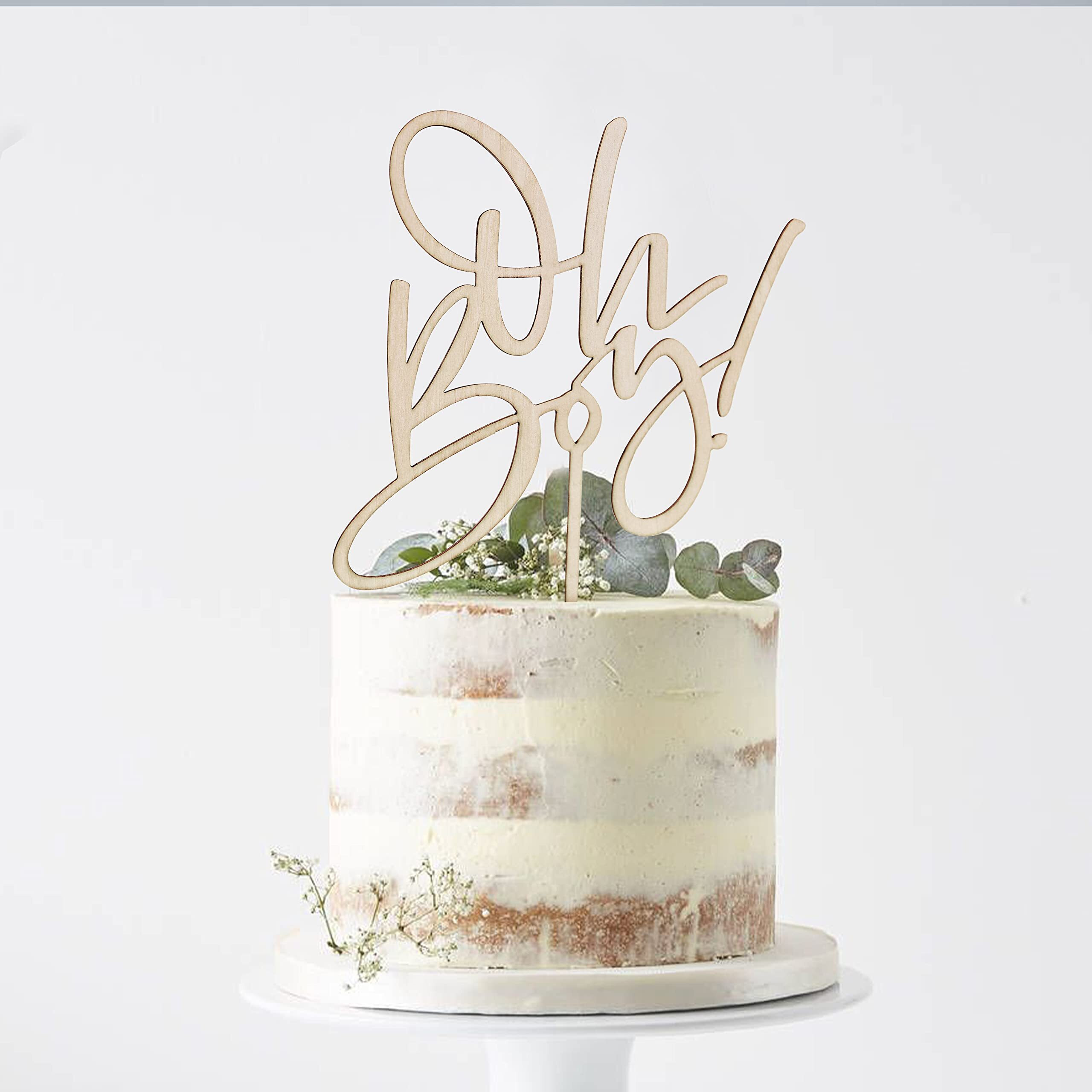 Yesswl Oh Boy Cake Topper - Wooden Boy Baby Shower Birthday Party Cake Decorations For It's A Boy 1St Birthday Party Photo Booth Props