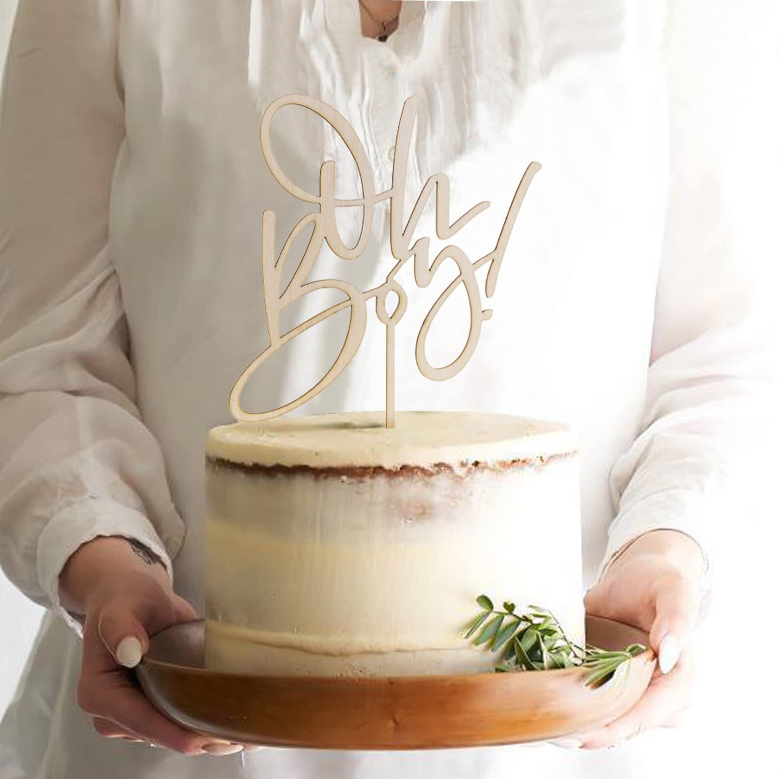 Yesswl Oh Boy Cake Topper - Wooden Boy Baby Shower Birthday Party Cake Decorations For It's A Boy 1St Birthday Party Photo Booth Props