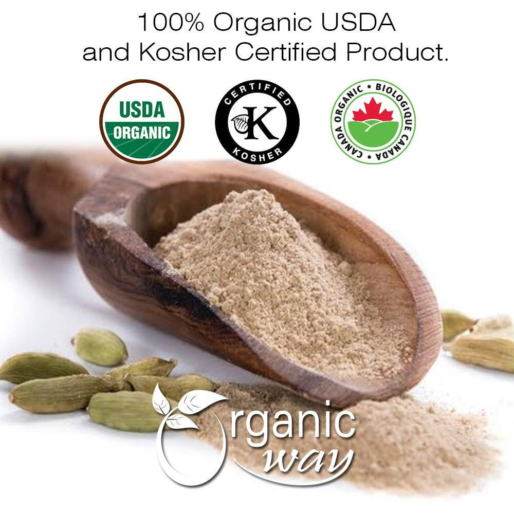 Organic Way Green Cardamom/Elaichi Powder (Elettaria Cardamomum) - Kosher & Usda Certified | Non-Gmo & Gluten Free | Resealable Bag | Adds Flavour & Aroma | 100% Raw From India (1Lbs / 16Oz.)