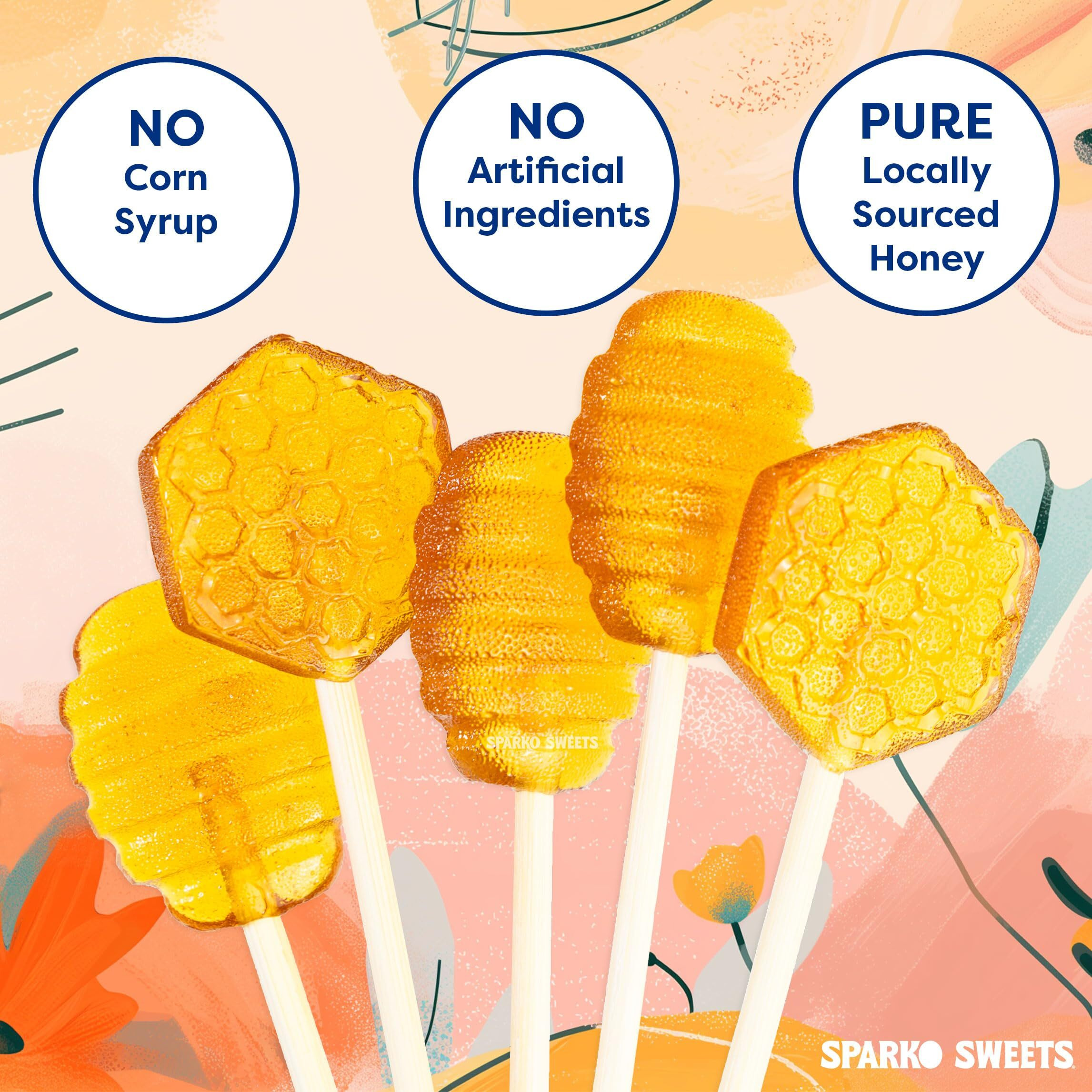Sparko Sweets Natural Honeycomb Lollipops, Made In Usa, No Artificial Ingredients, No Corn Syrup, 40 Pieces, 1.2-Inch Diameter, 1.5 Lbs, Gold - Ideal For Tea Stirrers, Sore Throat Remedy, And Gifts