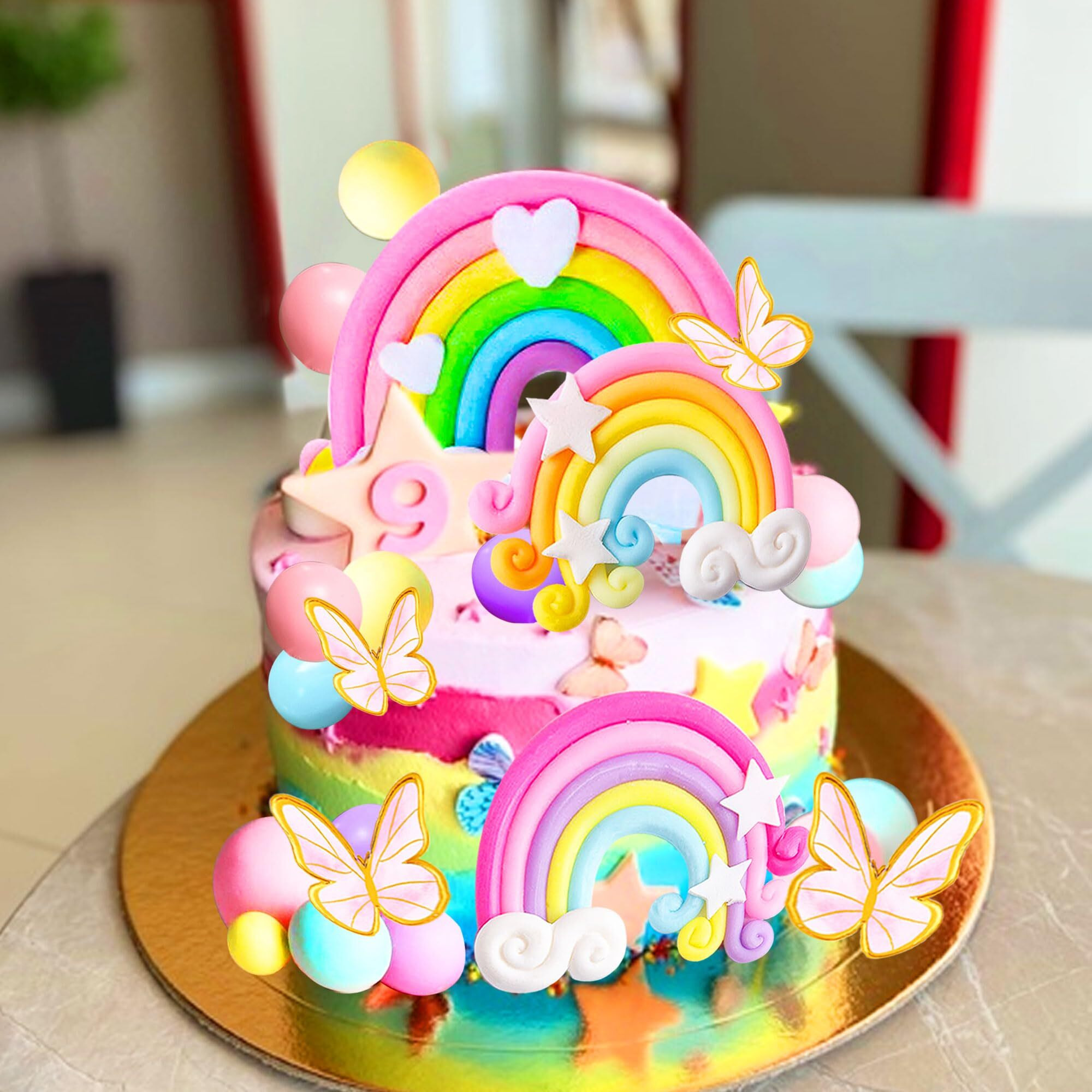 Jevenis 33 Pcs Pink Rainbow Cake Topper Unicorn Rainbow Cake Decorations Boho Cake Topper Girls Birthday Baby Shower Cake Topper