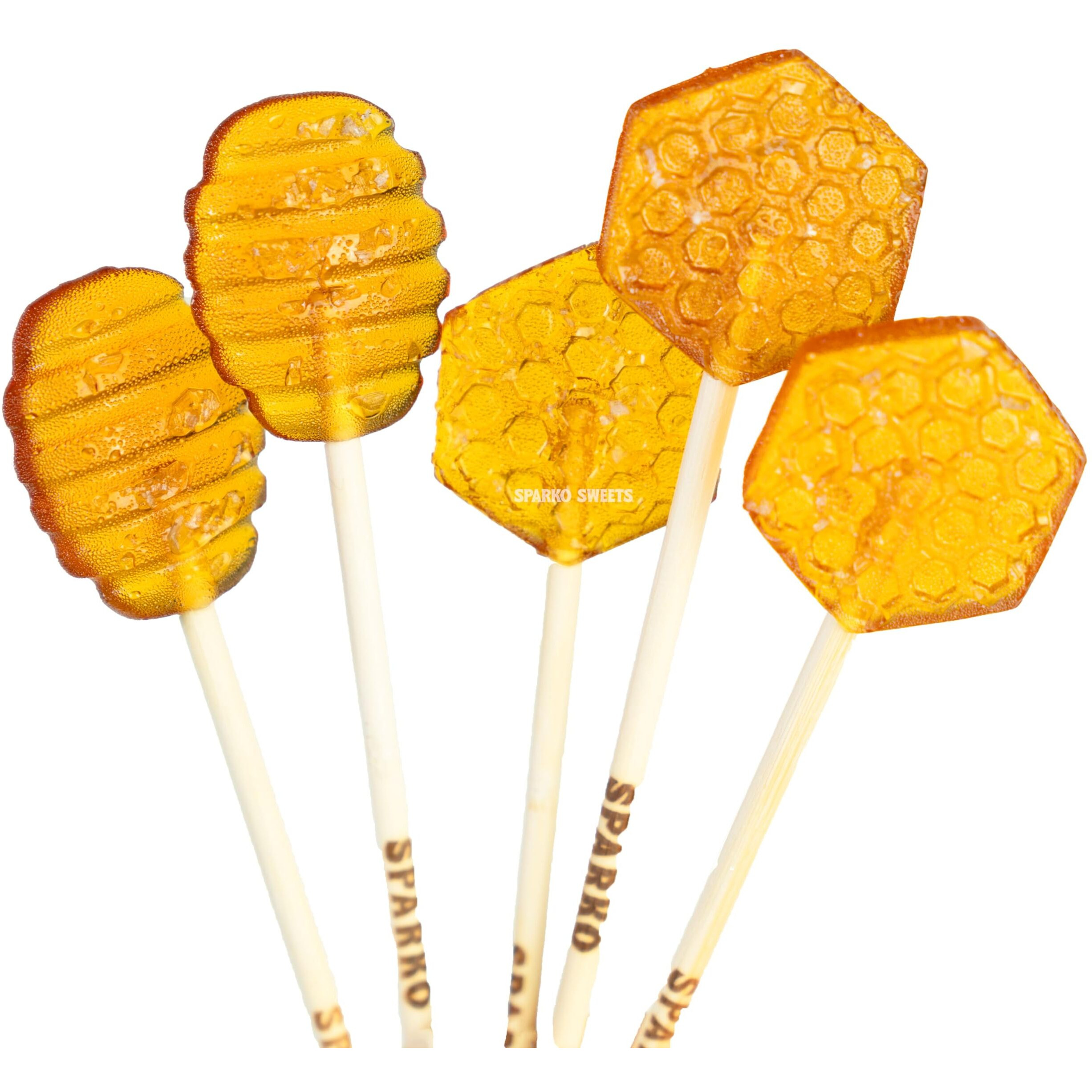 Sparko Sweets Sea Salt Honeycomb Lollipops, Made In Usa, No Artificial Ingredients, No Corn Syrup, 40 Pieces, 1.3-Inch Diameter, 1.5 Lbs, Gold - Ideal For Tea Stirrers, Sore Throat Remedy, And Gifts