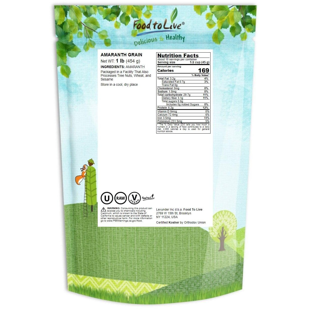 Food To Live Amaranth Grain, 1 Pound - 100% Whole Seeds, Vegan, Kosher, Bulk. Sweet, Nutty Flavor. Rich In Protein, Calcium. Great Alternative To Rice Or Quinoa. Great For Cereal, Salads, Soups