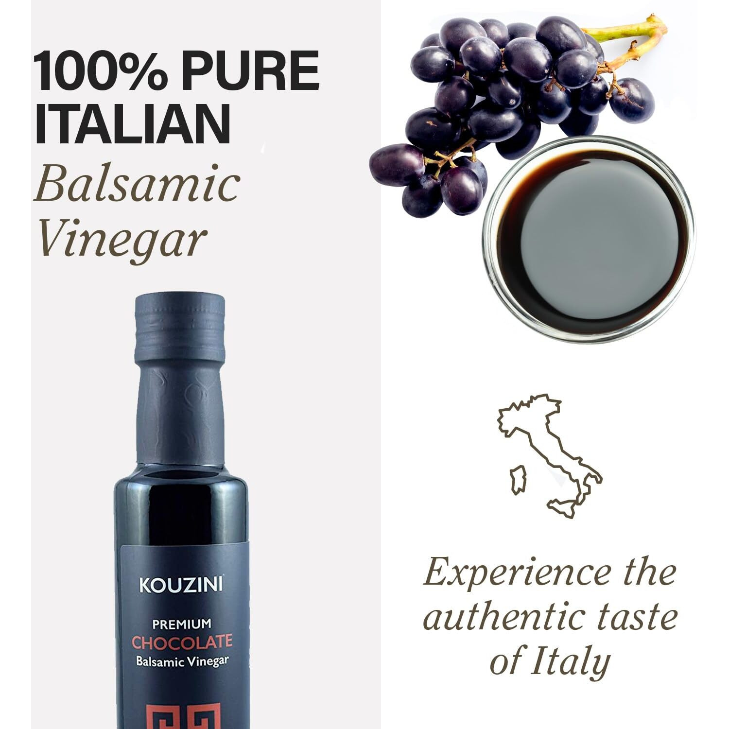 Kouzini Ultra Premium Chocolate Balsamic Vinegar, Aged Balsamic Vinegars From Modena, Italy, Premium, Smooth & Full-Bodied Flavor, 250Ml Bottle