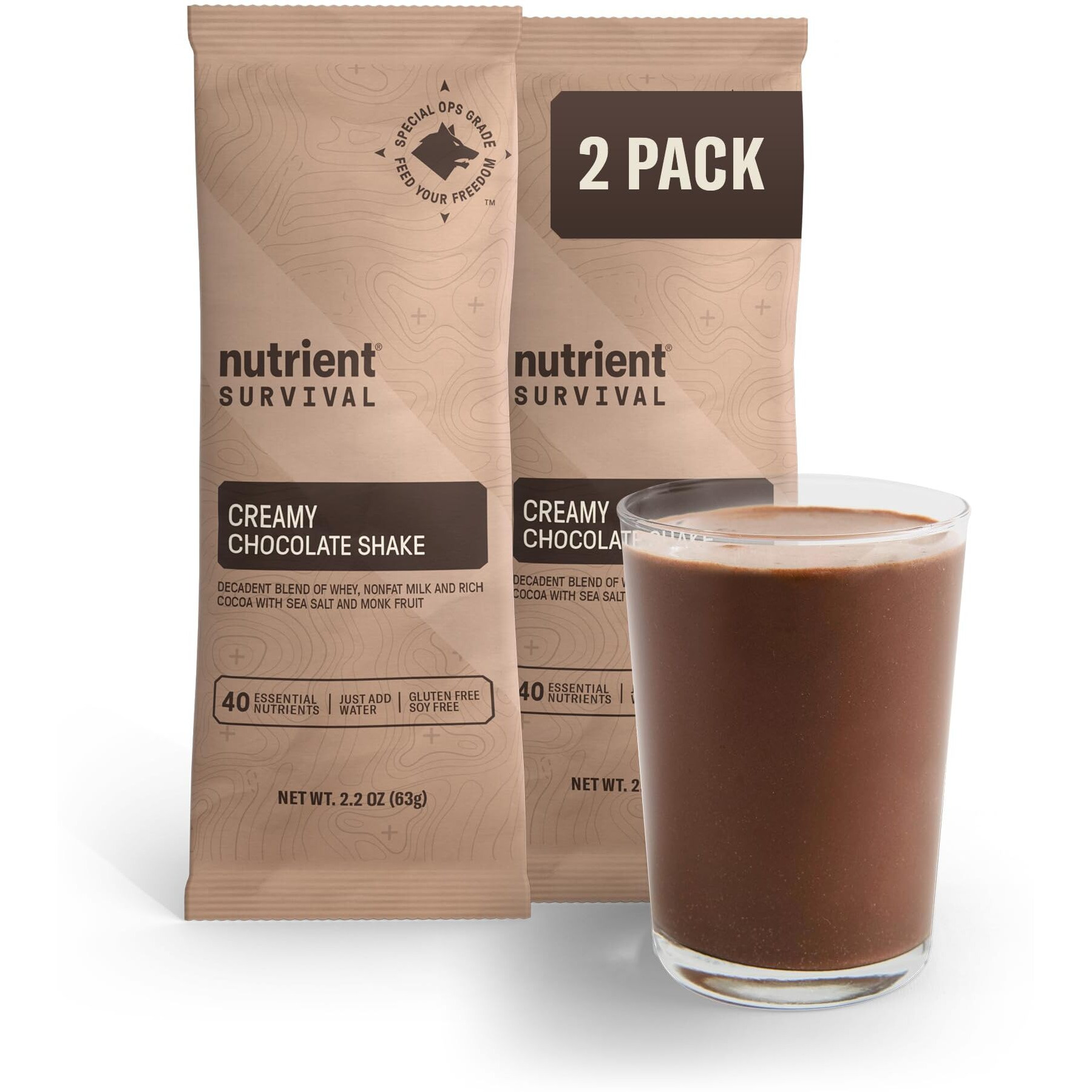 Nutrient Survival Protein Shake, Creamy Chocolate, Whey Protein Powder, Freeze Dried Prepper Supplies & Emergency Food, 40 Nutrients, Gluten Free, Shelf Stable Up To 15 Years, Pantry Pack,15 Servings