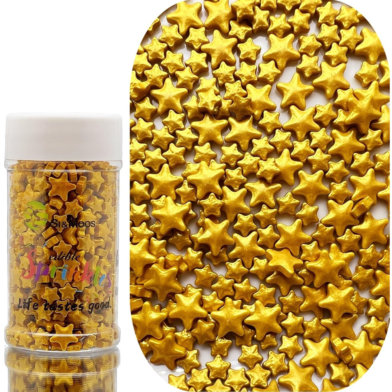 Se Si&Moos Gold Star Sprinkles Edible Stars For Cake Decorating Edible Gold Stars Edible Gold Star Cupcake Toppers Star Cake Decorations Large Edible Stars Small Edible Stars For Cakes,Cupcakes,Desserts Toppings 3 Oz