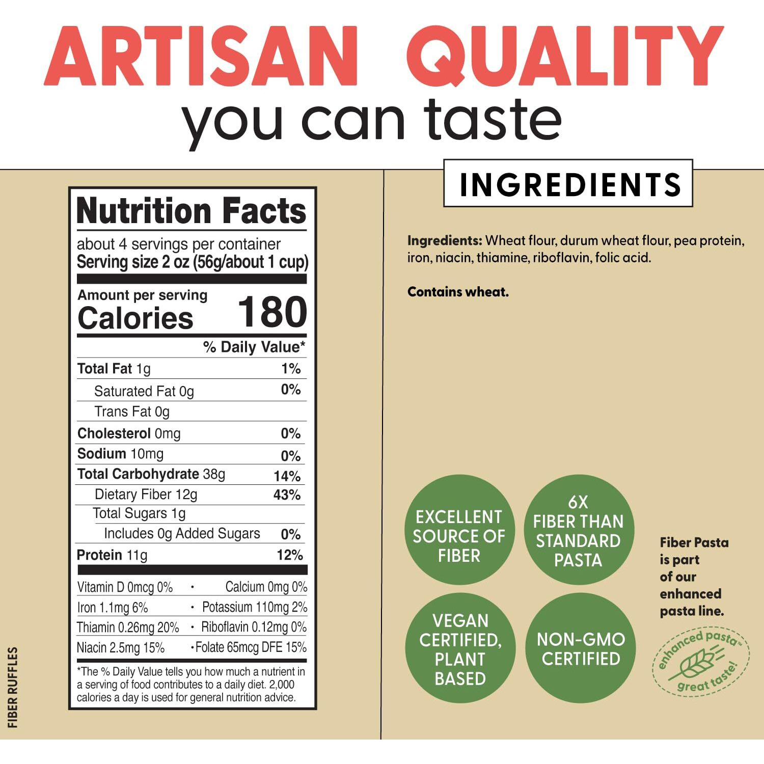 Pastabilities High Fiber Pasta - Ruffles Shaped Wheat - 11G Protein Per Serving, Delicious Taste & Texture, Excellent Source Of Prebiotic Fiber, Plant-Based, Vegan And Non Gmo Certified (2 Pack, 8 Oz)