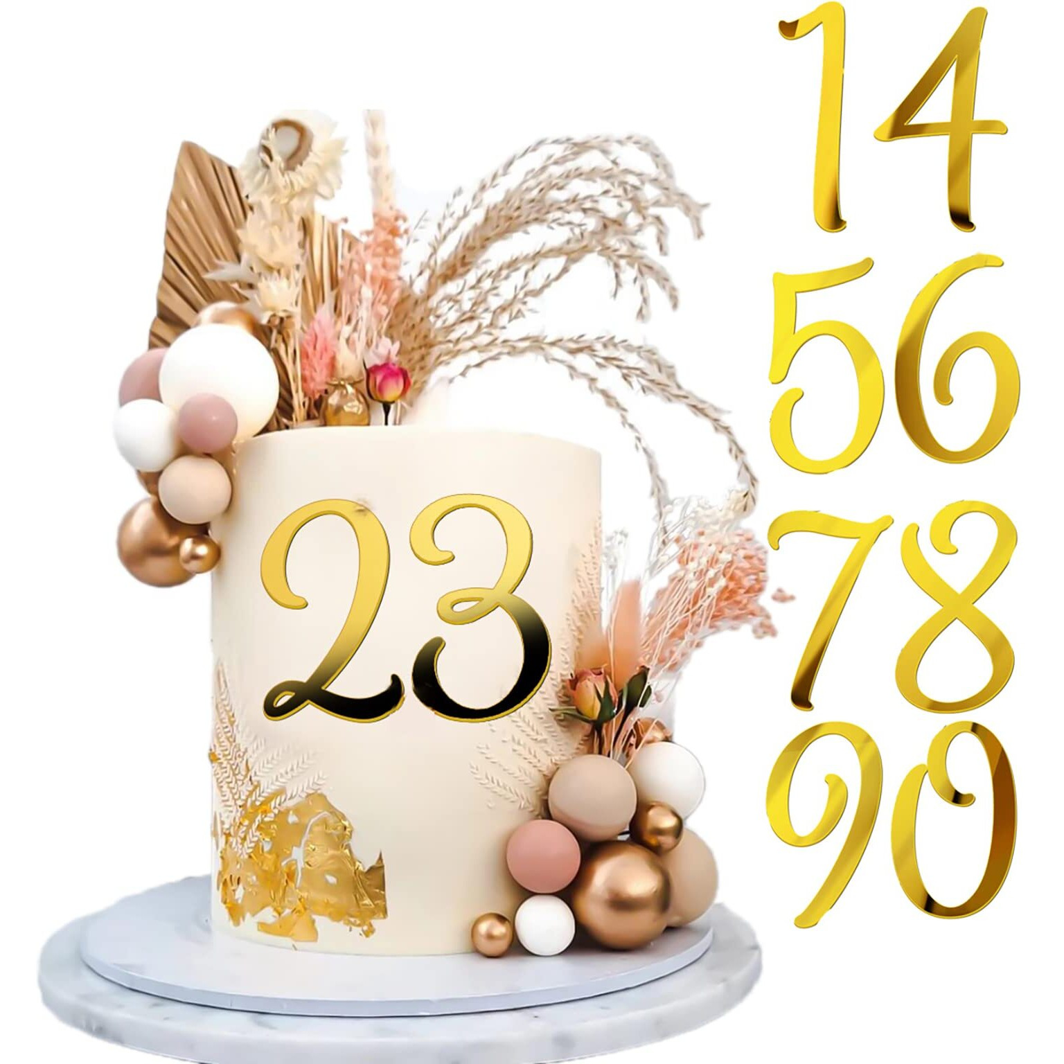 Large Acrylic Cake Numbers Topper, 3.5 Inch 0-9 Numbers Happy Birthday Cake Topper Gold Acrylic Wedding Party Cupcake Toppers For Birthday Party Wedding Anniversary Decorations