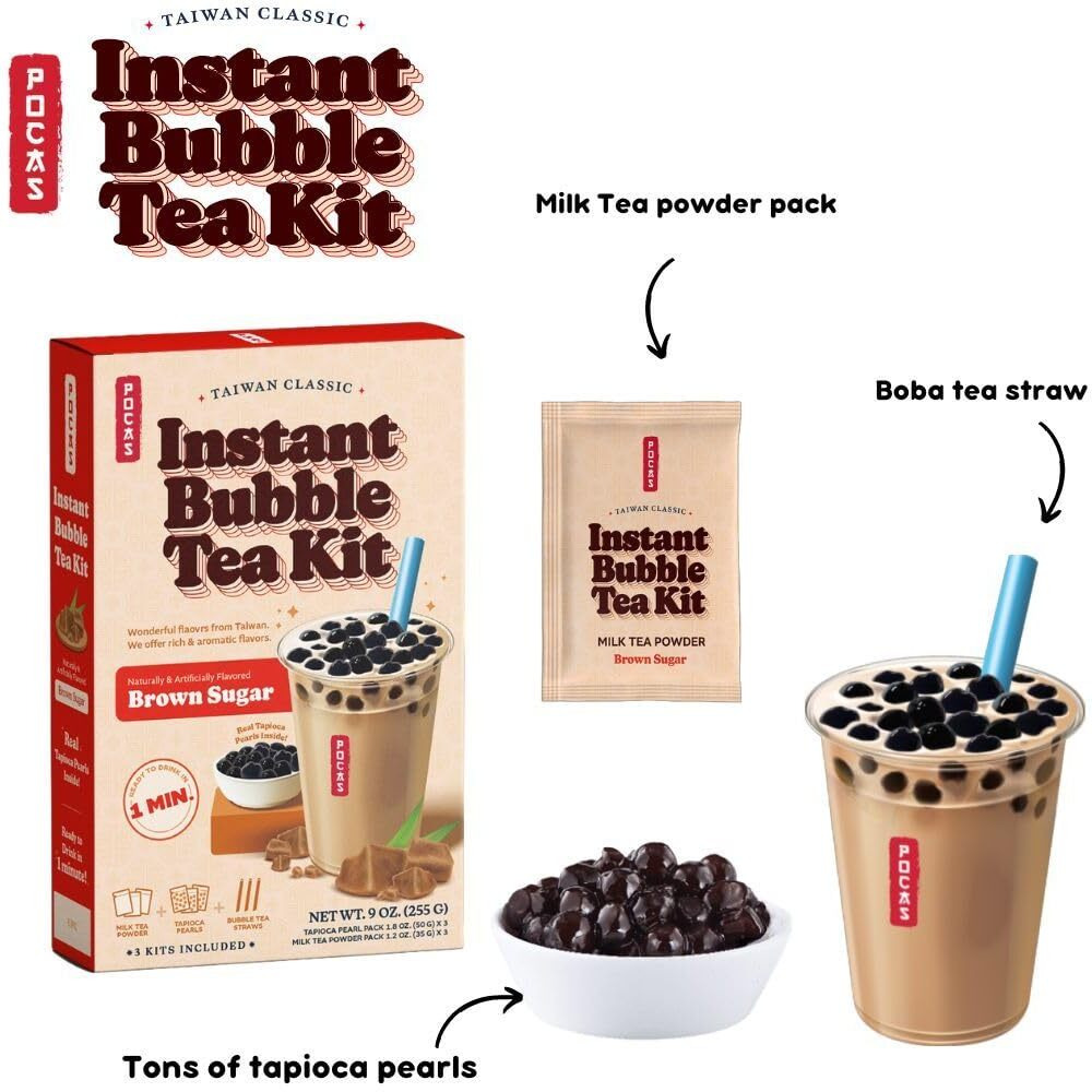 Pocas Bubble Tea Kit, Strawberry 2-Pack - Instant Milk Tea Powder With Authentic Tapioca Pearls For Instant Bubble Tea, 10 Kits