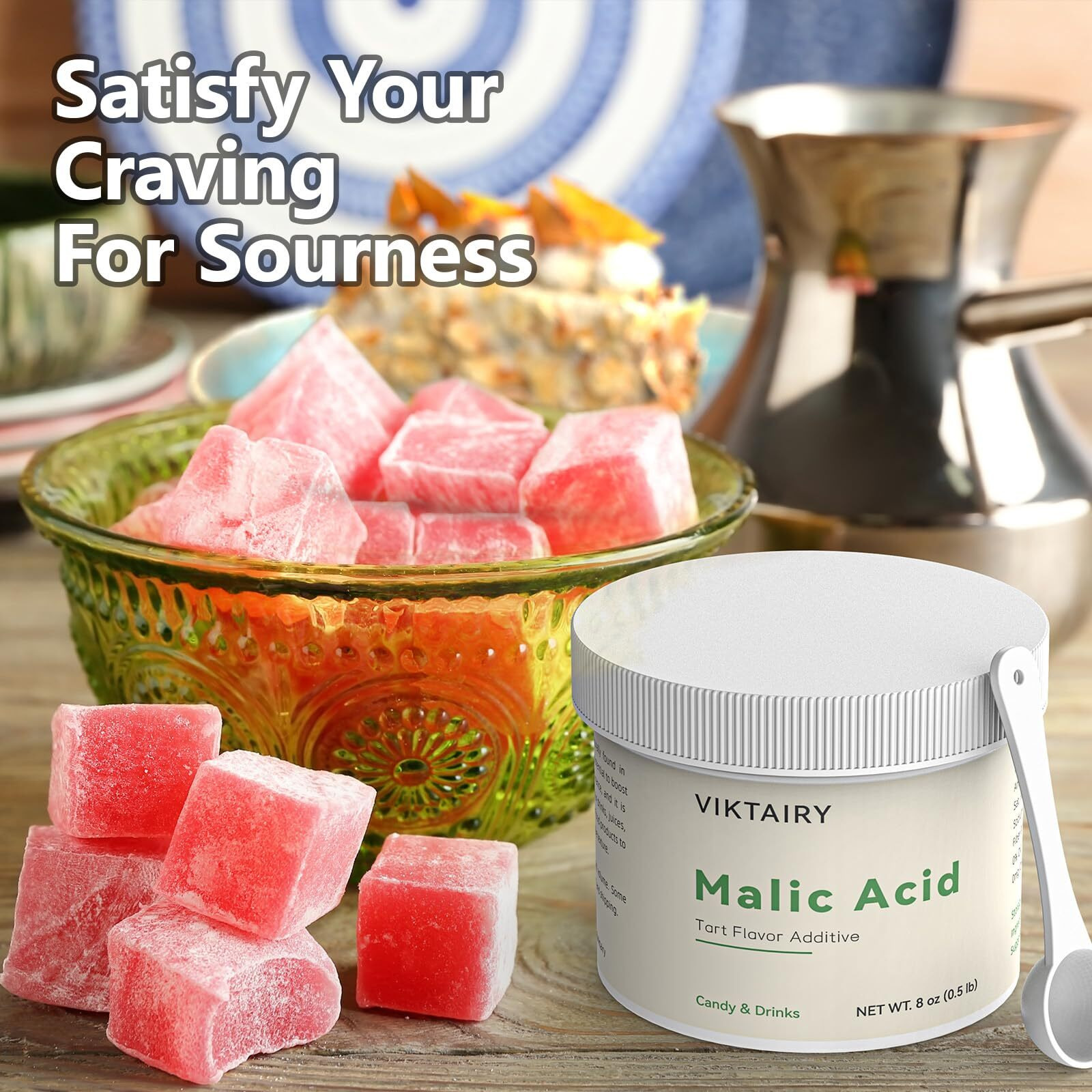 Viktairy 1.5 Lb Malic Acid, Food Grade Malic Acid Powder Tart Flavor For Making Sour Candy, Sour Gummy Bears, Drinks, Juice, Baking, Wine