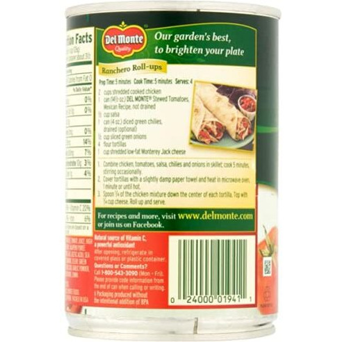 Del Monte, Mexican Recipe Stewed Tomatoes (With Jalapenos, Garlic & Cumin), 14.5Oz Can (Pack Of 6)