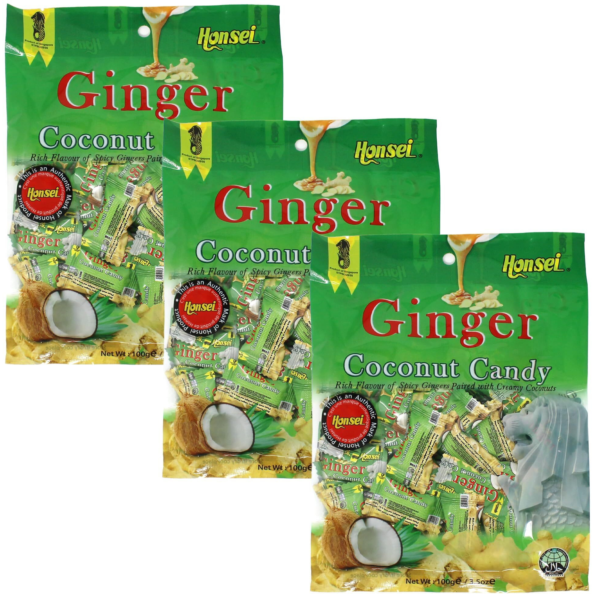 Honsei Ginger Coconut Candy 100G/3.5Oz Hard Candy Rich Flavor Of Spicy Gingers Paired With Creamy Coconuts (3)