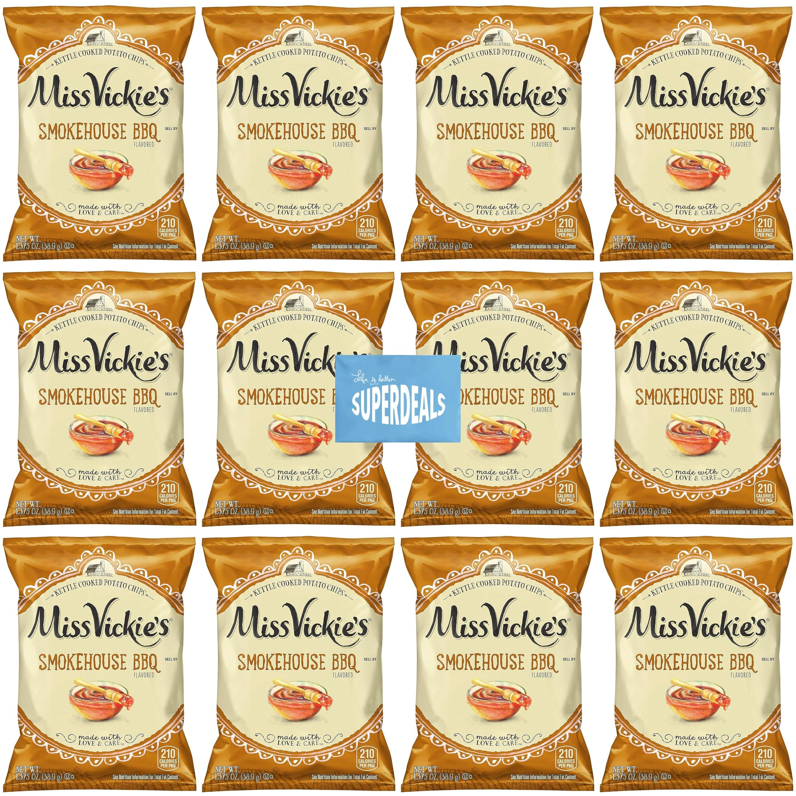 Kettle Cooked Potato Chips By Miss Vickie's Value Pack Bundled By Superdeals | 1.375 Oz Bag | Smokehouse Bbq | Pack Of 12 With Mystery Bonus Gift
