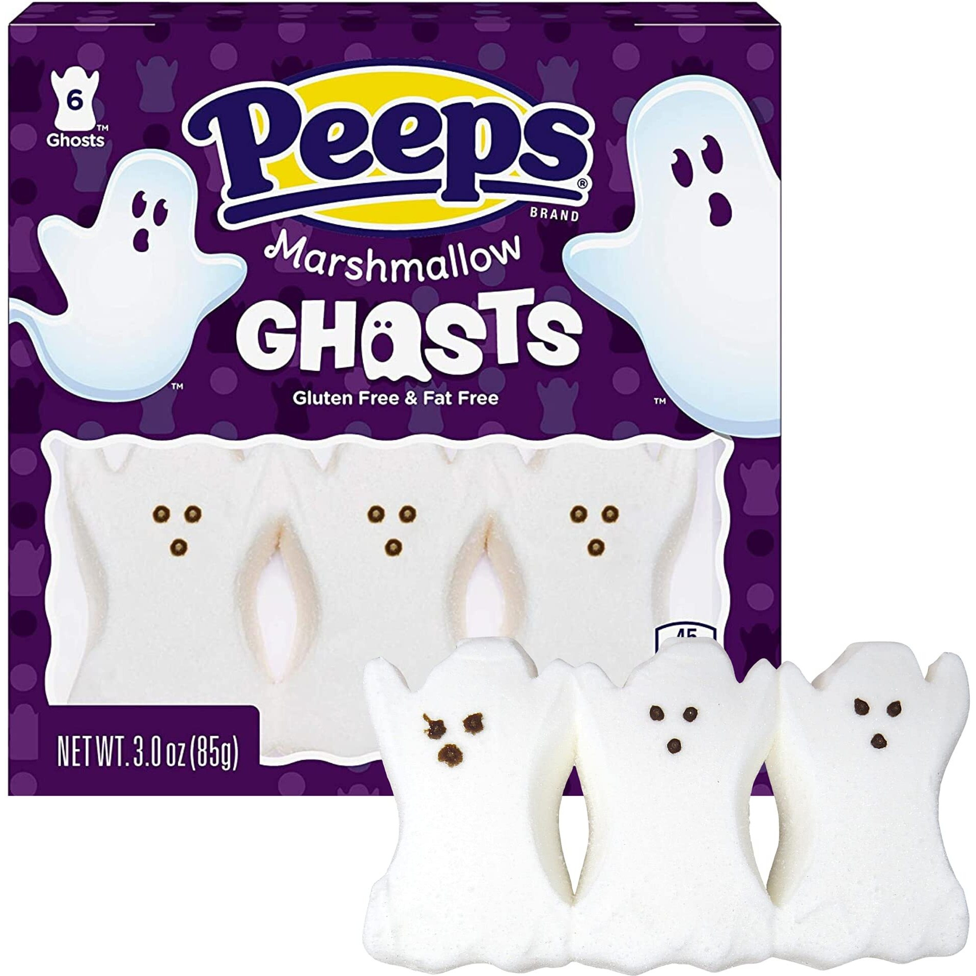Peeps Candy Halloween Ghost, Skulls And Pumpkins Fun Shaped Marshmallows, Marshmallow Birthday Party Favor Gift Candies For Peep Lovers, Pack Of 3
