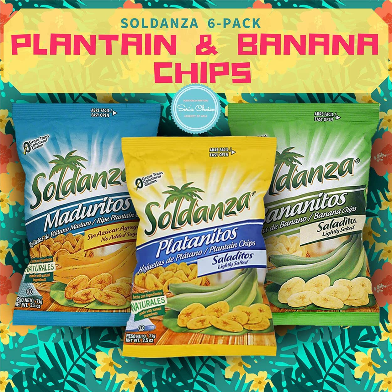 Journey Of Snacks "&quotInternational Snack"" Soldanza Plantain Chips Variety Pack 2.5Oz (Pack Of 6) (3 Mix)