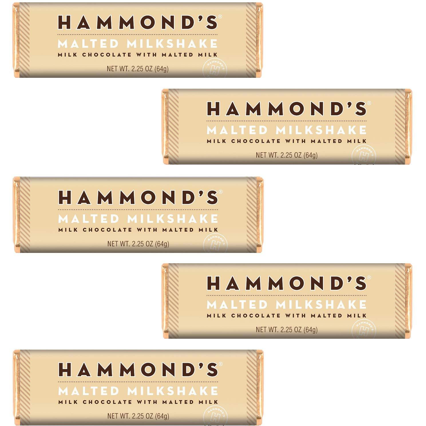 Hammond's Candies Gourmet Chocolate Candy Bars - Malted Milkshake | Sweet Milk Chocolate With Malted Milk, Certified Kosher, Handcrafted In The Usa | Pack Of 5