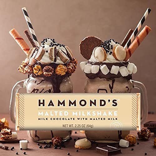 Hammond's Candies Gourmet Chocolate Candy Bars - Malted Milkshake | Sweet Milk Chocolate With Malted Milk, Certified Kosher, Handcrafted In The Usa | Pack Of 5