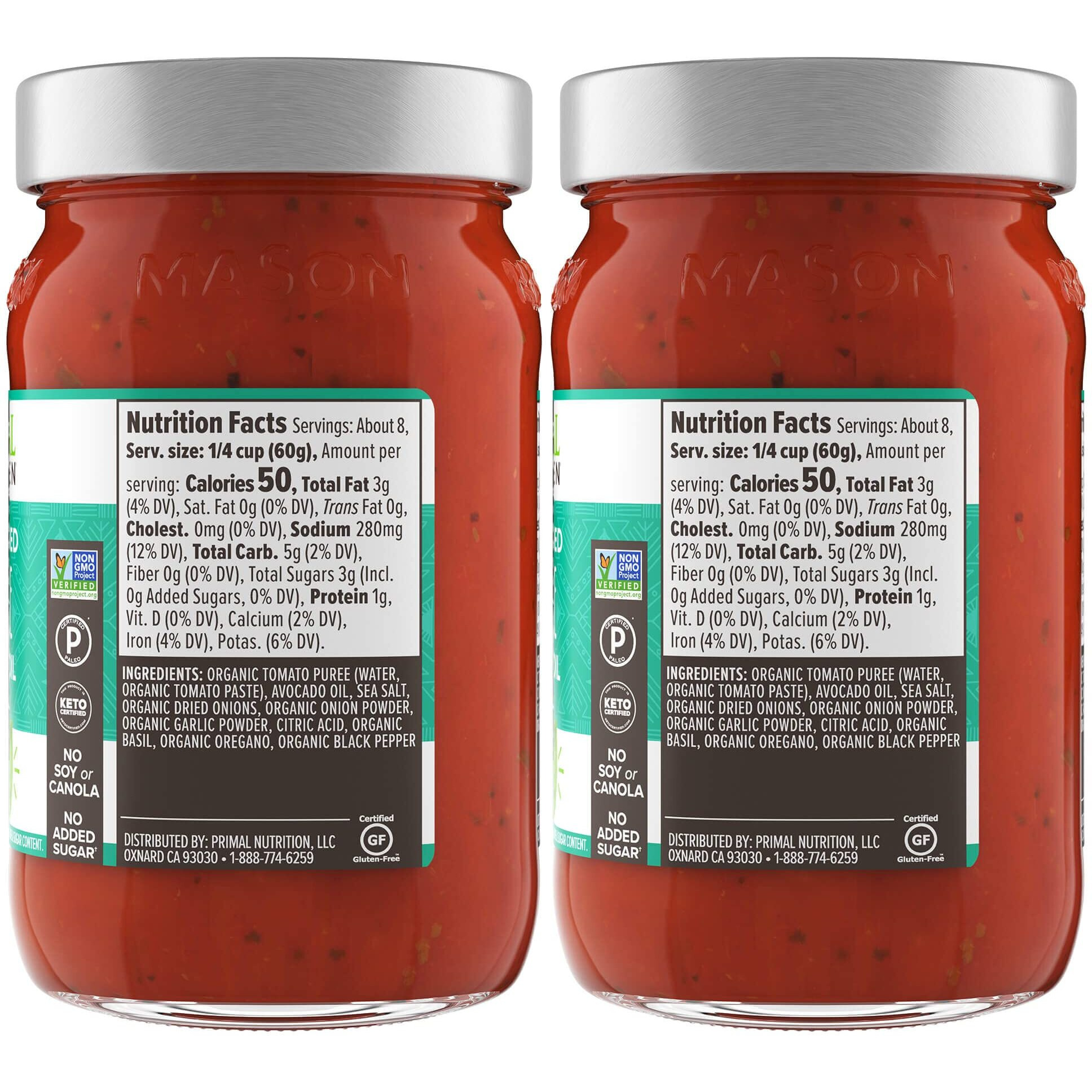 Primal Kitchen Unsweetened Red Pizza Sauce, No Added Sugar, Made With Avocado Oil, 2-Pack