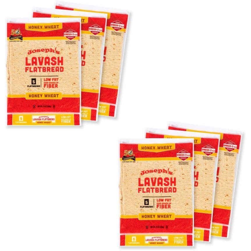 Joseph's Lavash Bread Value 6-Pack, Honey Wheat, Low Fat And Good Source Of Fiber (5 Flatbreads Per Pack, 30 Total), Fresh Baked