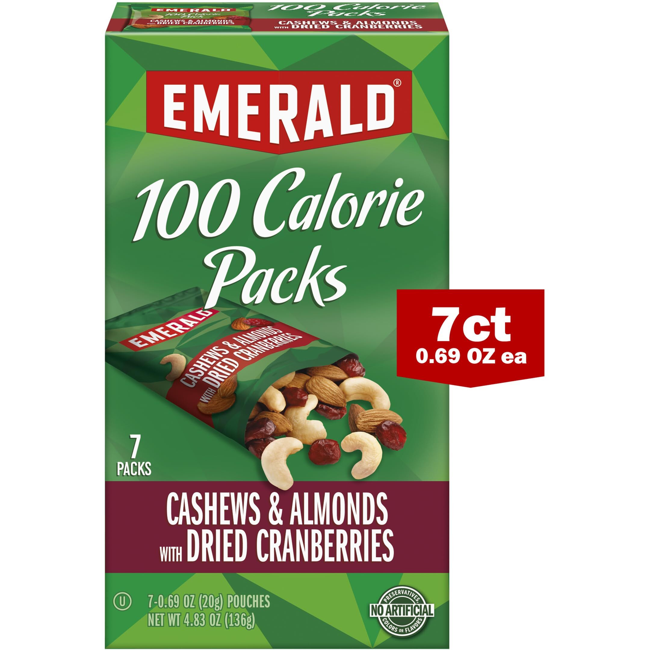 Emerald Nuts Cashews And Almonds With Dried Cranberries, 100 Calorie Packs, 4.83 Oz (Pack Of 4)