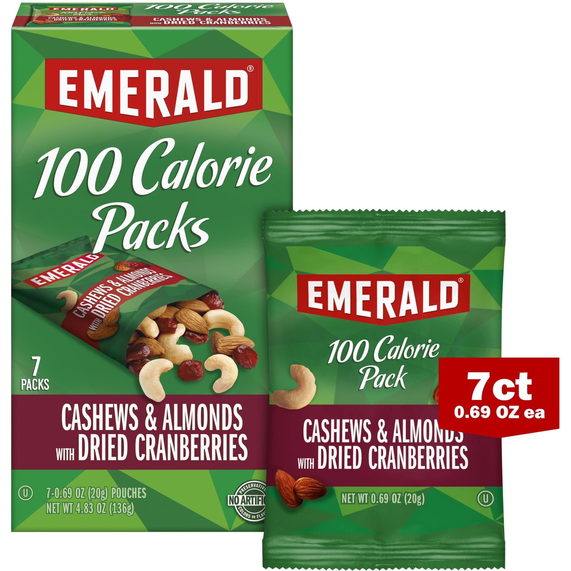Emerald Nuts Cashews And Almonds With Dried Cranberries, 100 Calorie Packs, 4.83 Oz (Pack Of 4)
