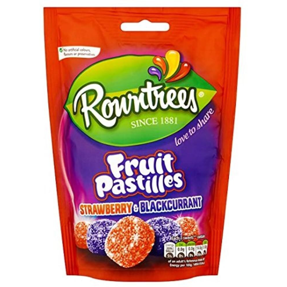 Original Rowntrees Fruit Pastilles Strawberry Blackcurrant Pouch Bag Imported From The Uk England
