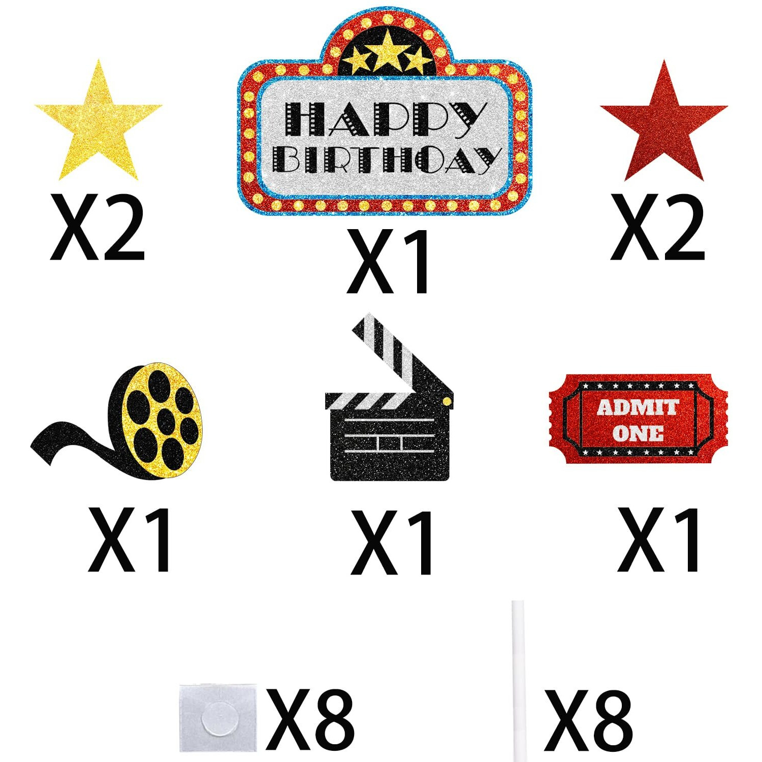 Movie Night Birthday Cake Topper - Movie Theme Roll Hollywood Cinema Ticket Happy Birthday Party Decorations - One Cake Topper And 3Pcs Cupcake Toppers