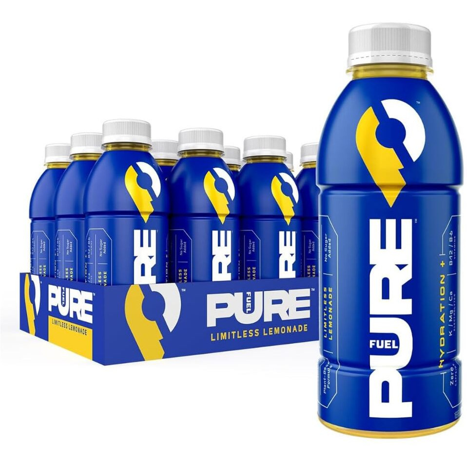 Pure Fuel Hydration Drinks Limitless Lemonade - Plant-Based Healthy Electrolyte Drinks With B-Vitamins - No Added Sugar - 12 Pack X 16.9 Fl Oz Bottles