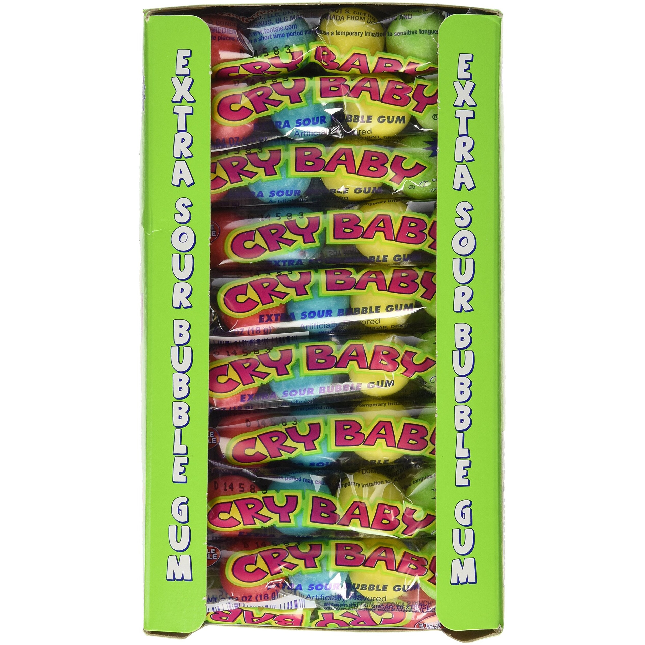 Cry Baby Extra Sour Original Bubble Gum 4 Count Tubes (Pack Of 36 Tubes)
