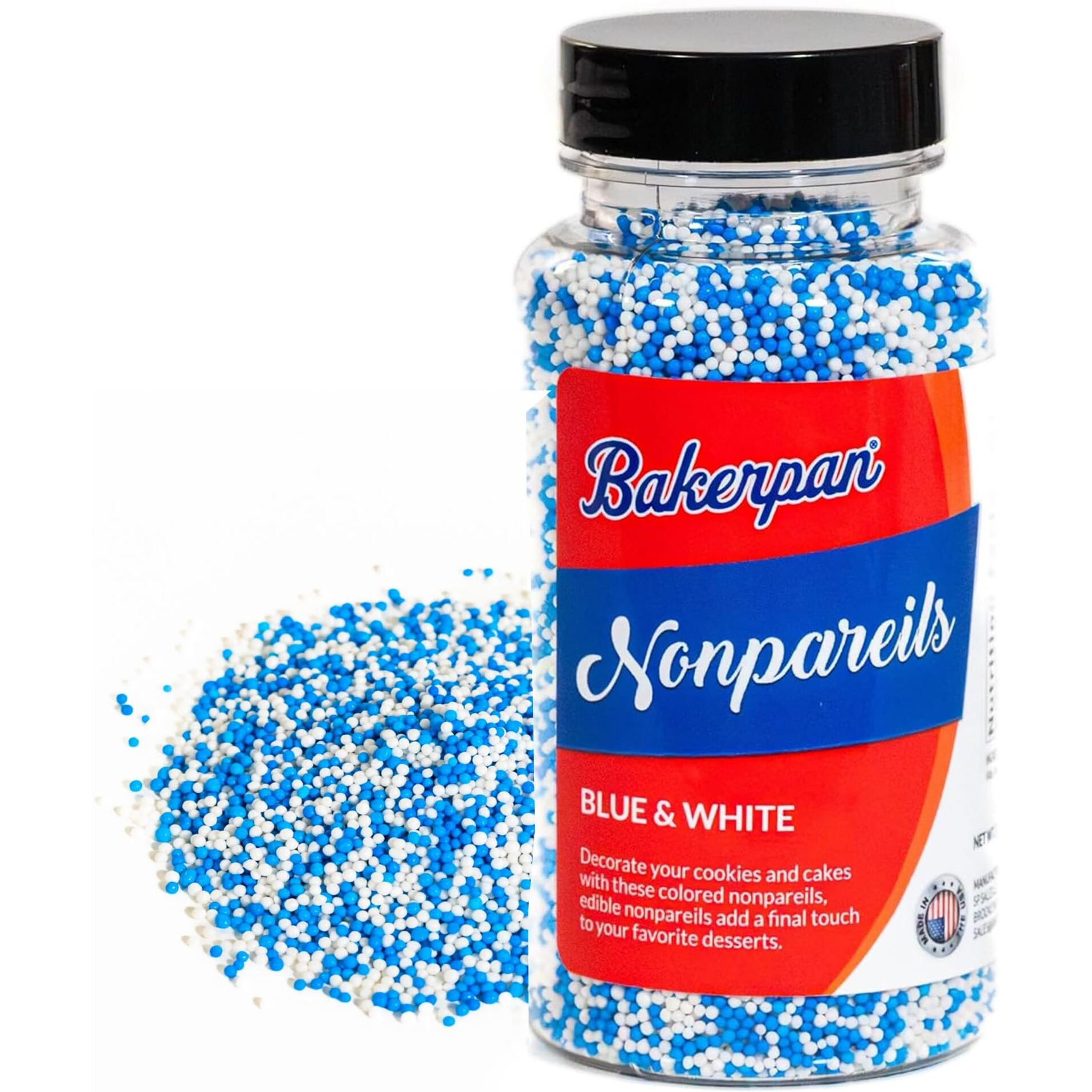 Bakerpan Blue And White Nonpareils Sprinkles - 5.1 Ounces Sprinkles For Cake Decorating - Edible Nonpareils For Cupcakes, Ice Cream, Cake Decorations (Made In Usa)