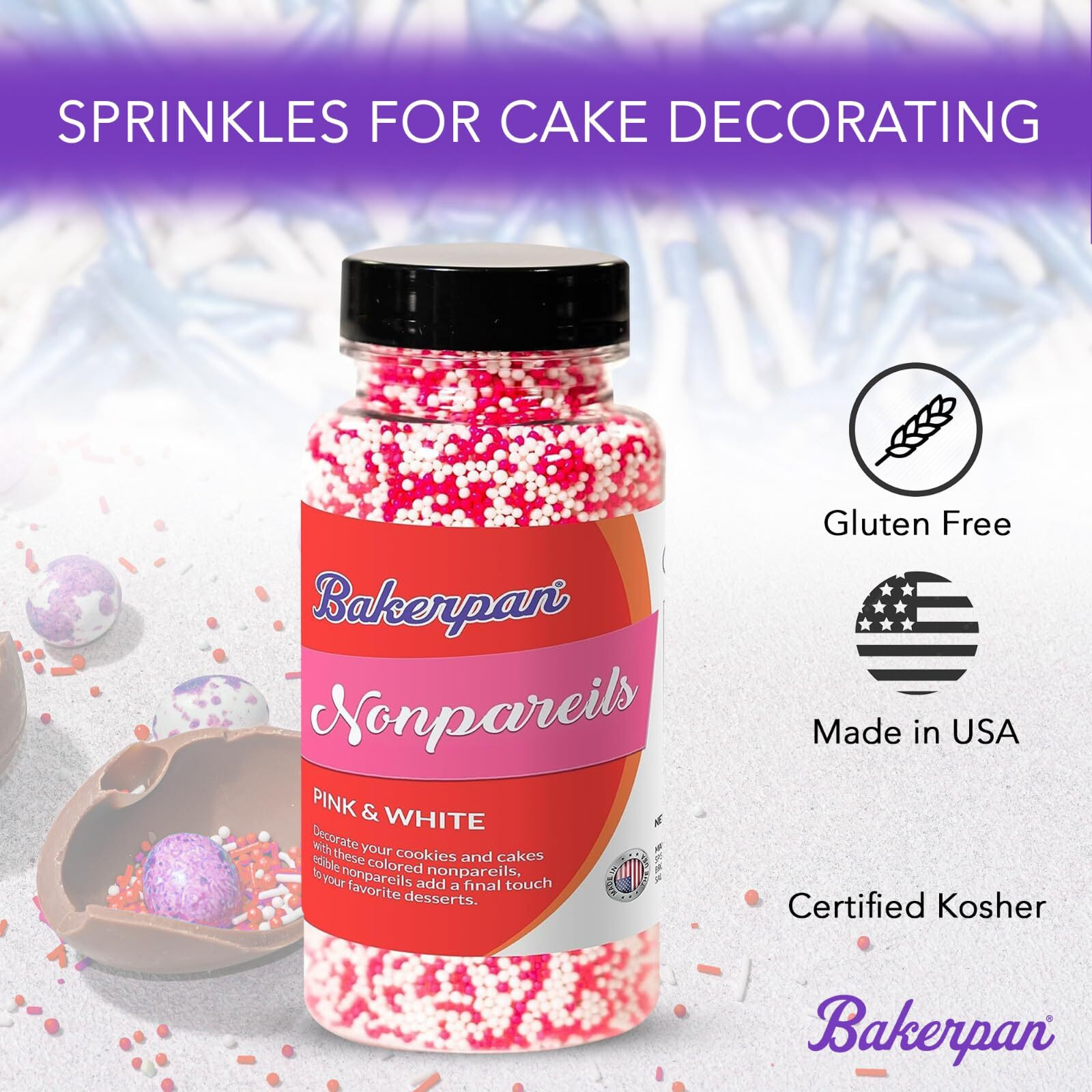 Bakerpan Blue And White Nonpareils Sprinkles - 5.1 Ounces Sprinkles For Cake Decorating - Edible Nonpareils For Cupcakes, Ice Cream, Cake Decorations (Made In Usa)