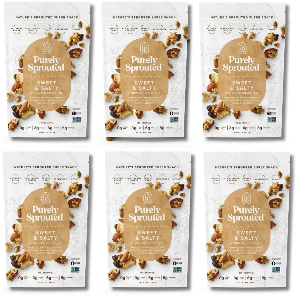 Purely Sprouted Sweet & Salty, Non-Gmo Superfood For Healthy, Certified Usda Organic, Gluten-Free Snacking (4 Oz, 6 Pack)