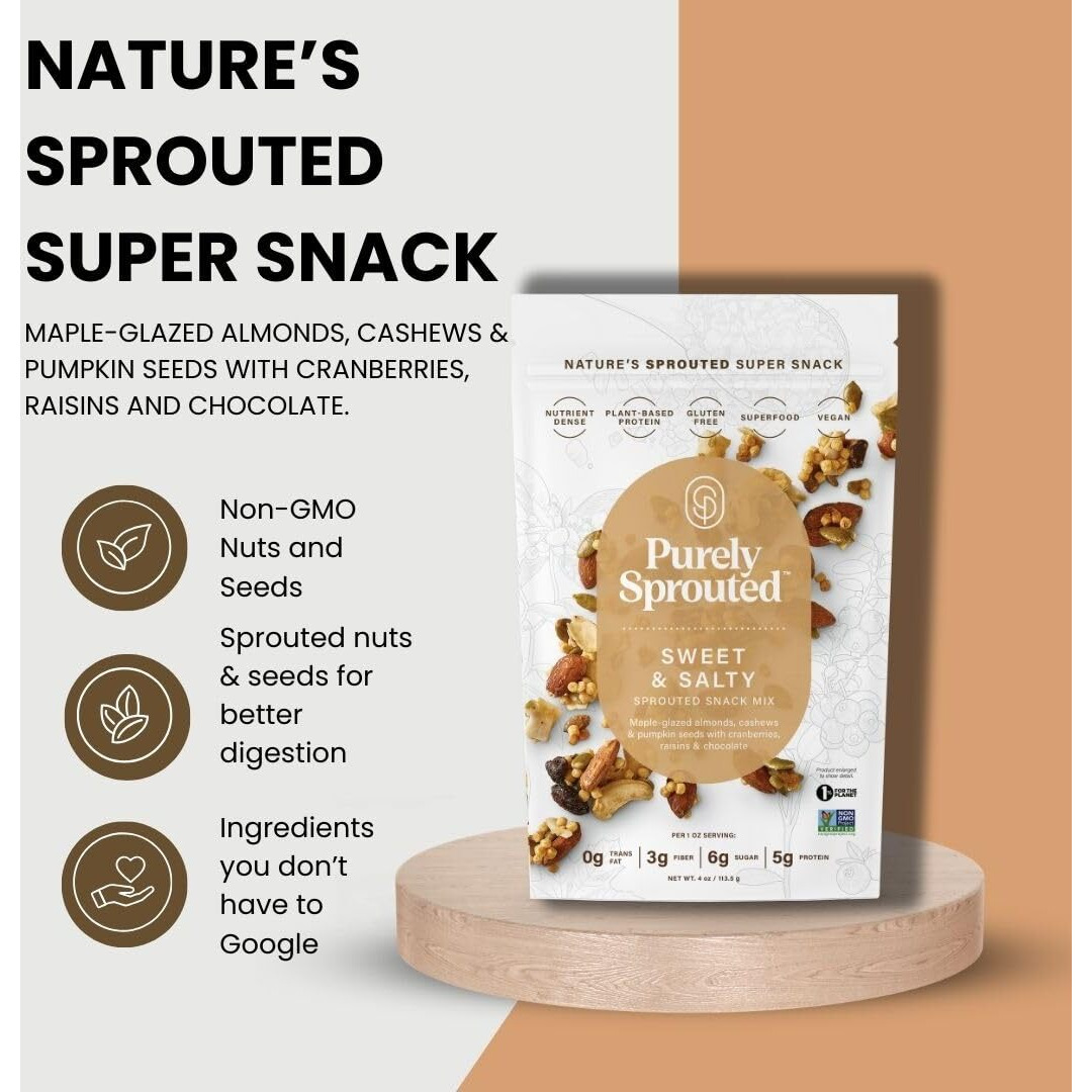 Purely Sprouted Sweet & Salty, Non-Gmo Superfood For Healthy, Certified Usda Organic, Gluten-Free Snacking (4 Oz, 6 Pack)